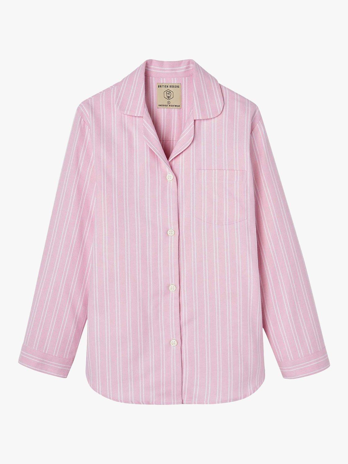 Product image 6 of 8, which shows British Boxers Westwood Stripe Brushed Cotton Pyjama Set, Pink/White, XS