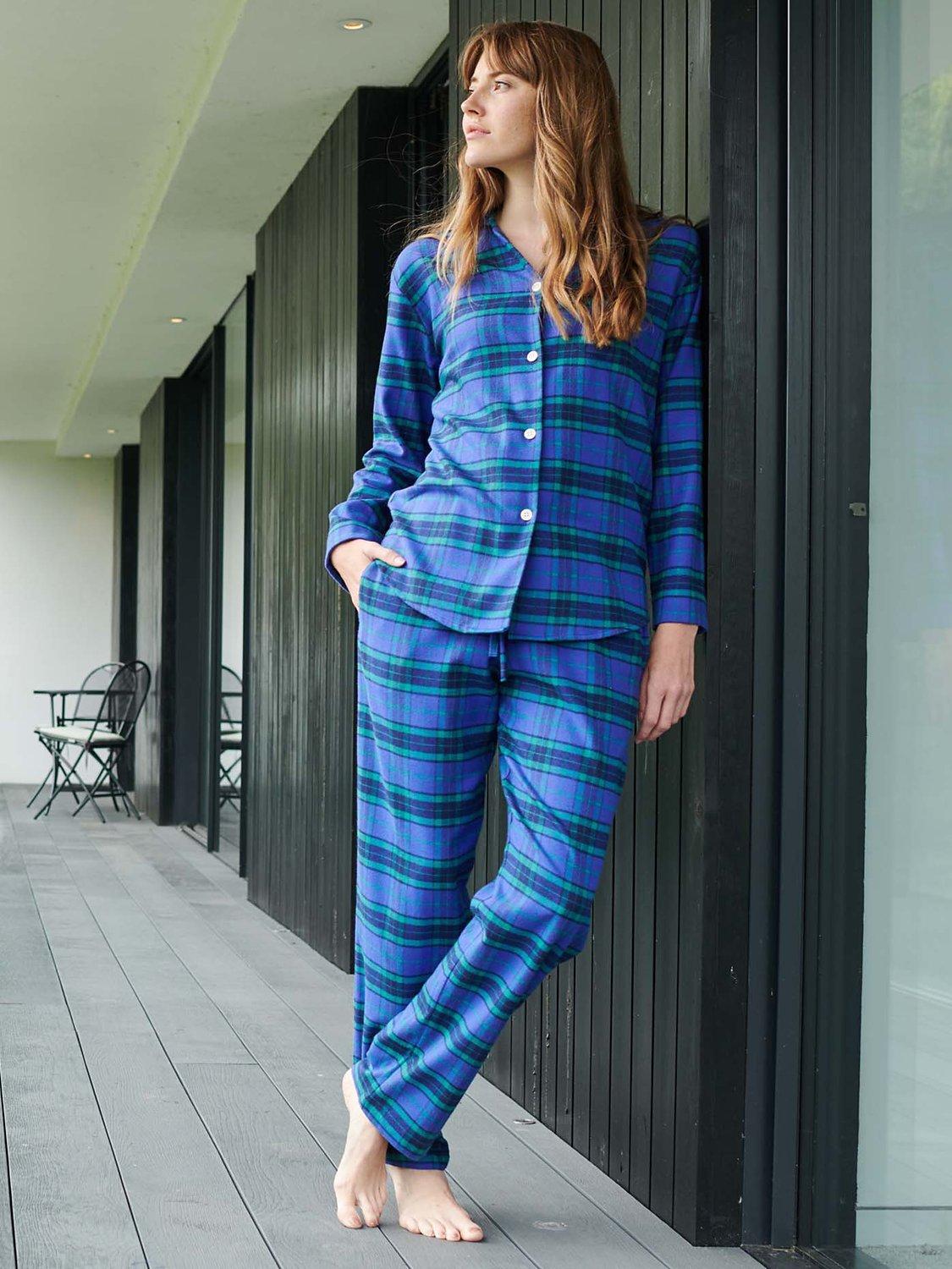 Product image 4 of 4, which shows British Boxers Tartan Brushed Cotton Pyjama Set, Midnight, XS