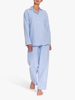 British Boxers Stripe Brushed Cotton Pyjama Set - view 2, Blue/White