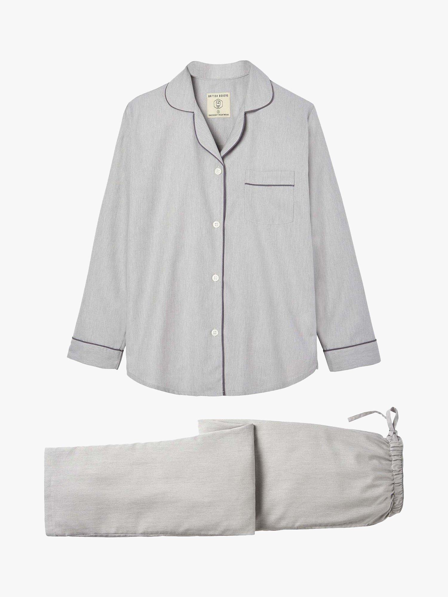 Product image 2 of 6, which shows British Boxers Herringbone Cotton Twill Pyjama Set, Light Grey, XS