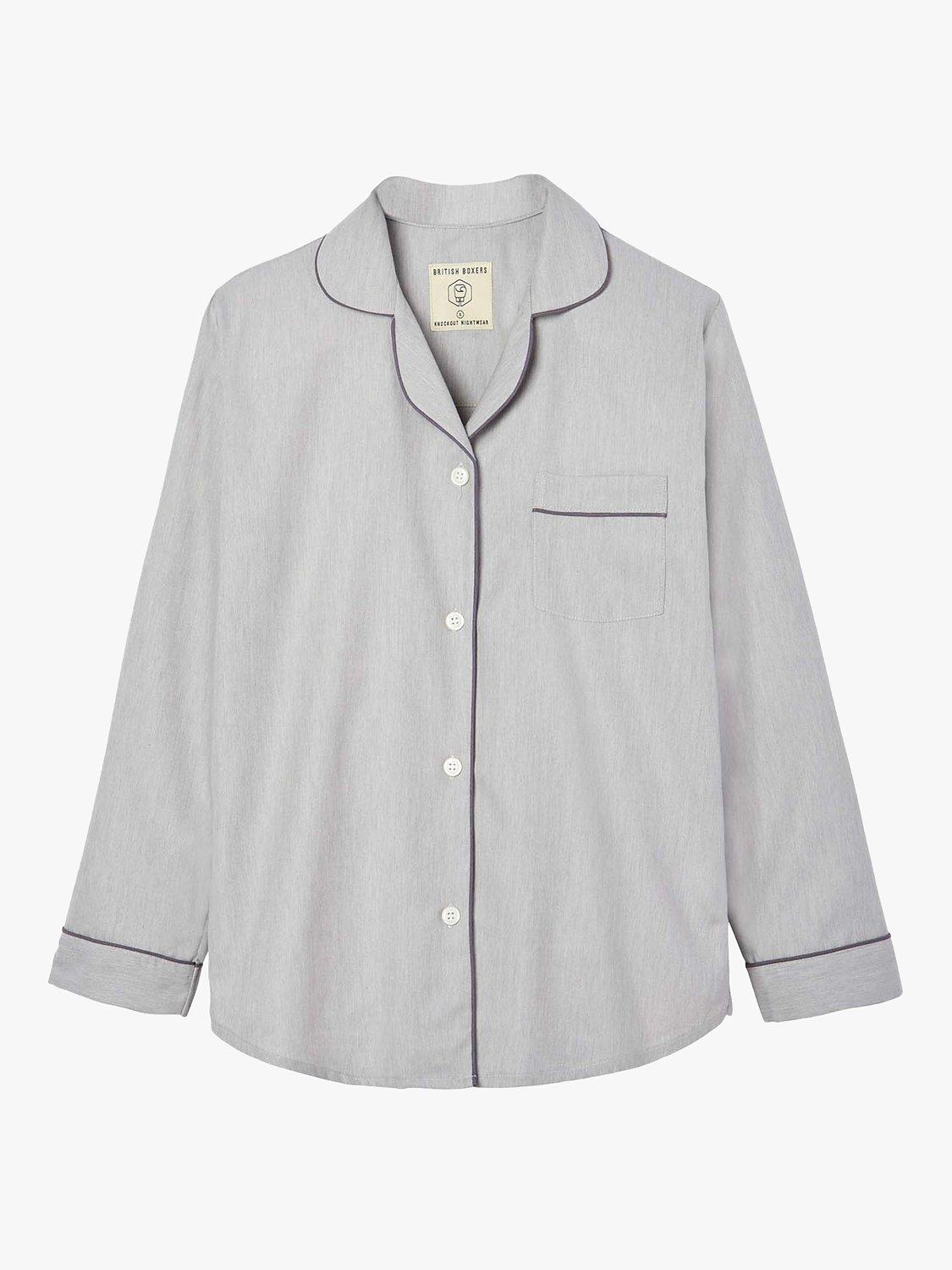 Product image 4 of 6, which shows British Boxers Herringbone Cotton Twill Pyjama Set, Light Grey, XS