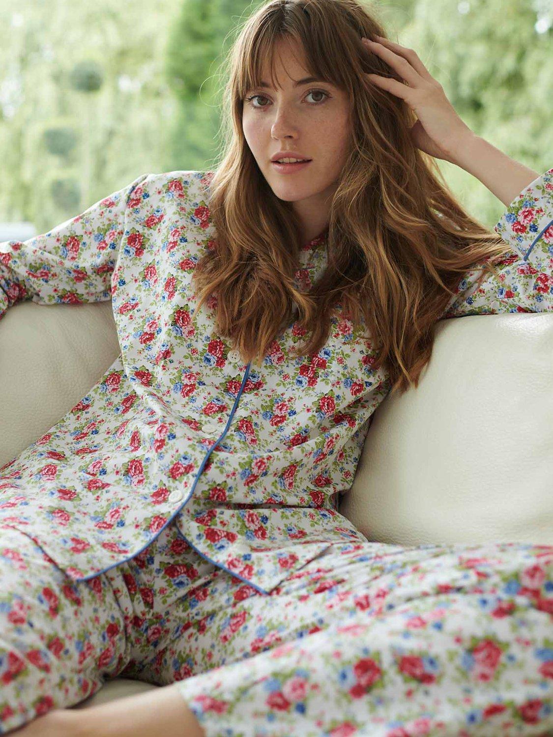 British Boxers Floral Crisp Cotton Pyjama Set, Rosy Posy