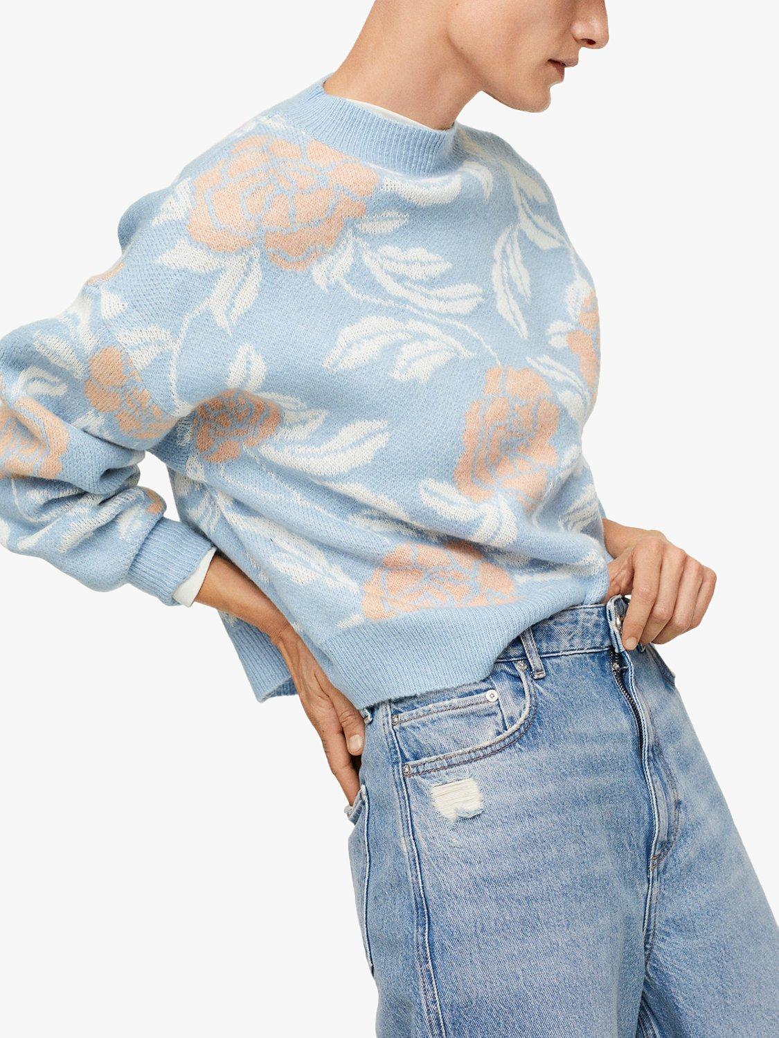 Mango Tardor Floral Jumper, Pastel Blue