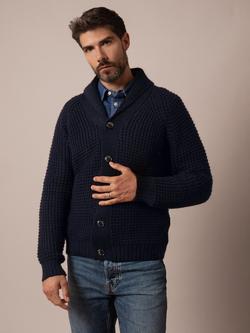 Celtic & Co. Wool Waffle Stitch Cardigan, Dark Navy