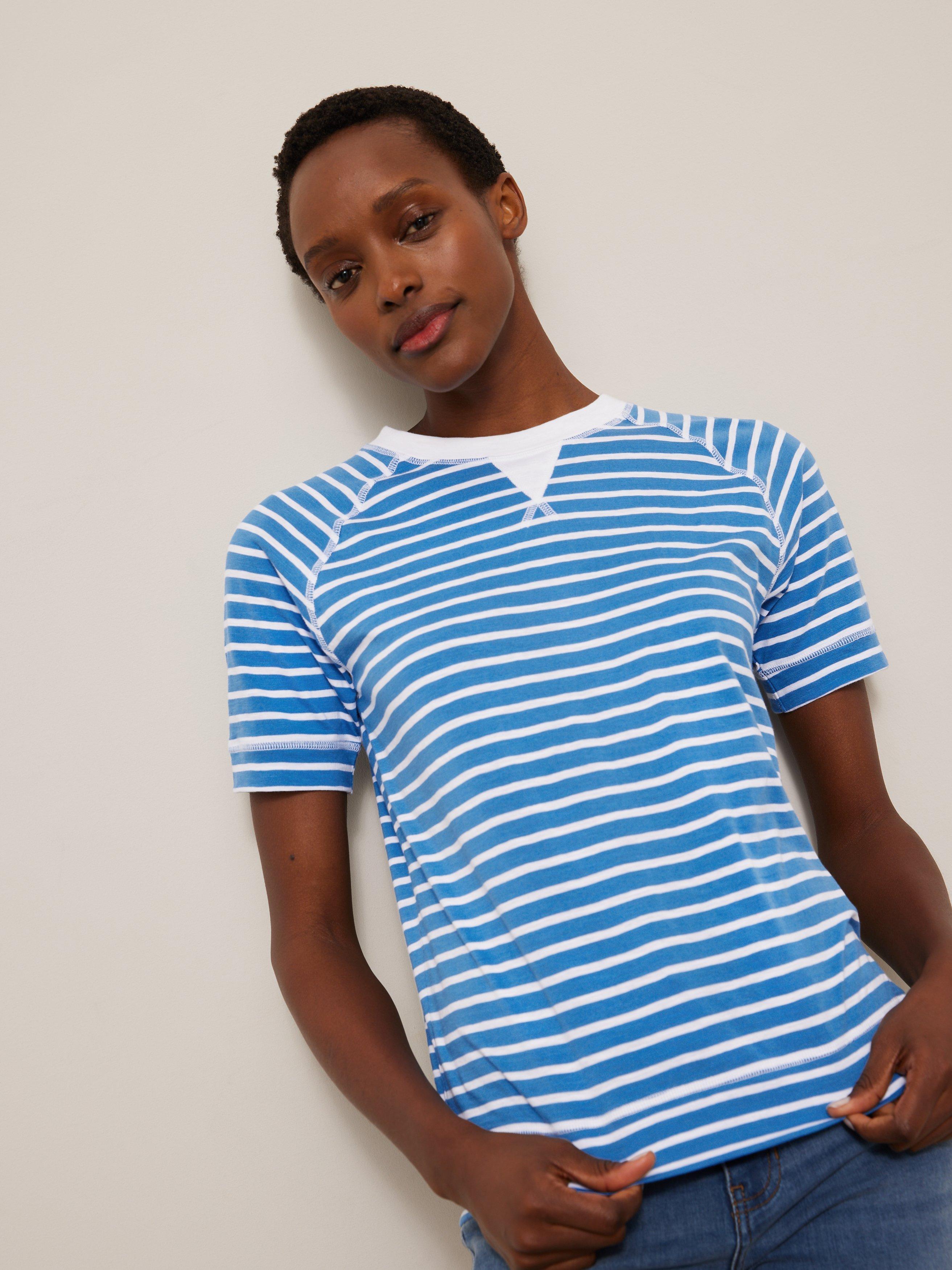 Product image 1 of 6, which shows John Lewis Sporty Cotton Raglan Tee, Blue Stripe, 14
