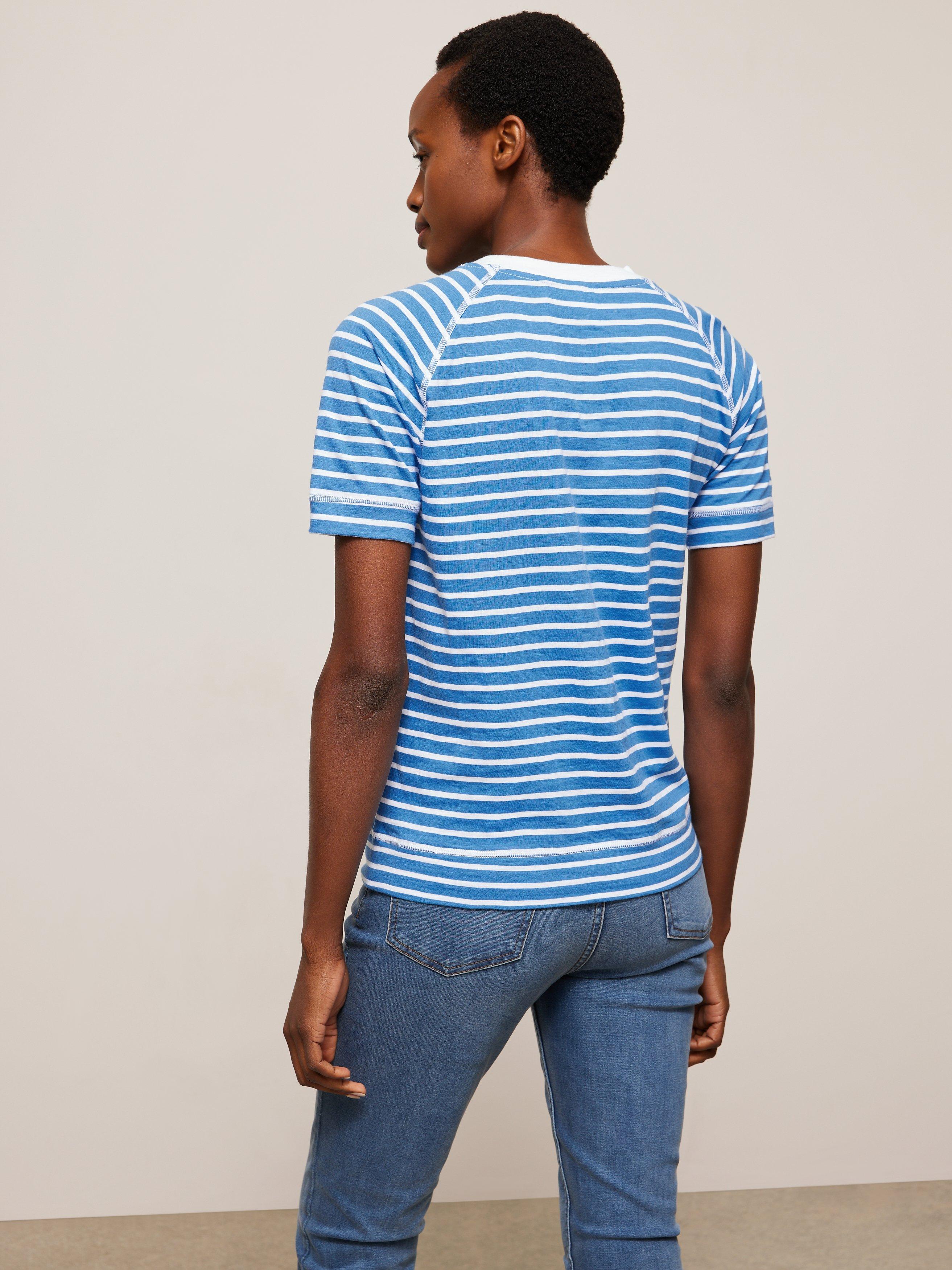Product image 2 of 6, which shows John Lewis Sporty Cotton Raglan Tee, Blue Stripe, 14