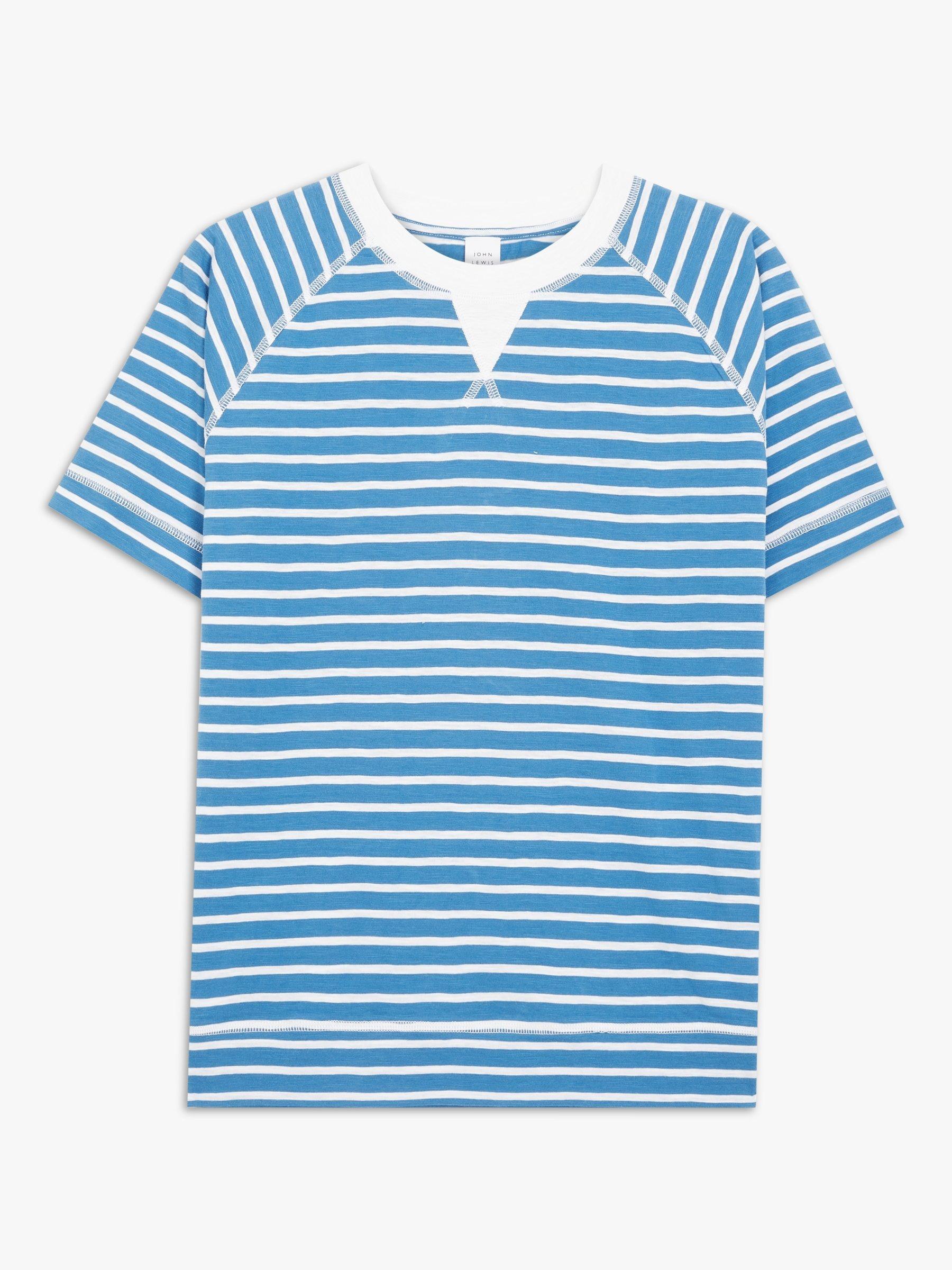 Product image 5 of 6, which shows John Lewis Sporty Cotton Raglan Tee, Blue Stripe, 14