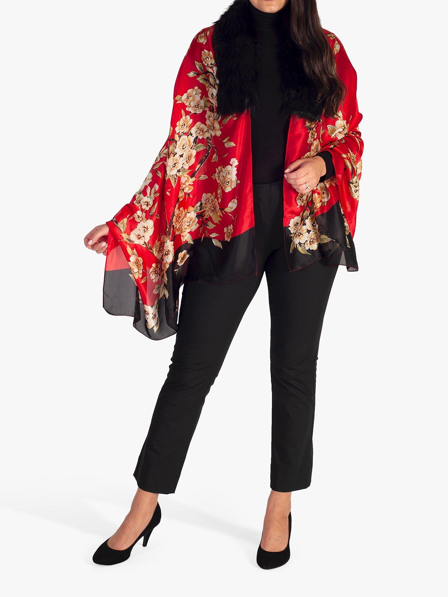 Product image 1 of 6, which shows chesca Floral Print Scarf, Red/Multi