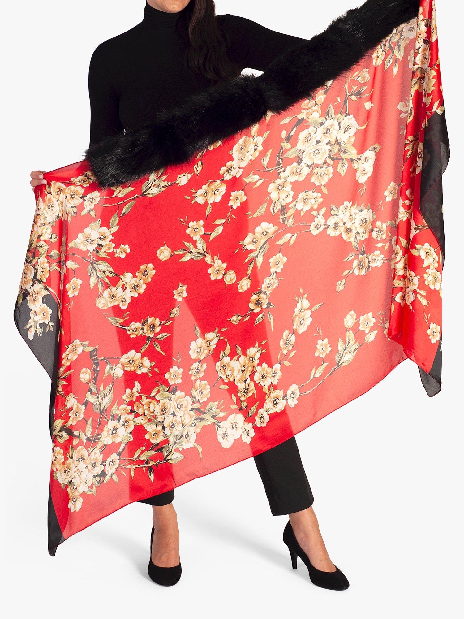 Product image 2 of 6, which shows chesca Floral Print Scarf, Red/Multi