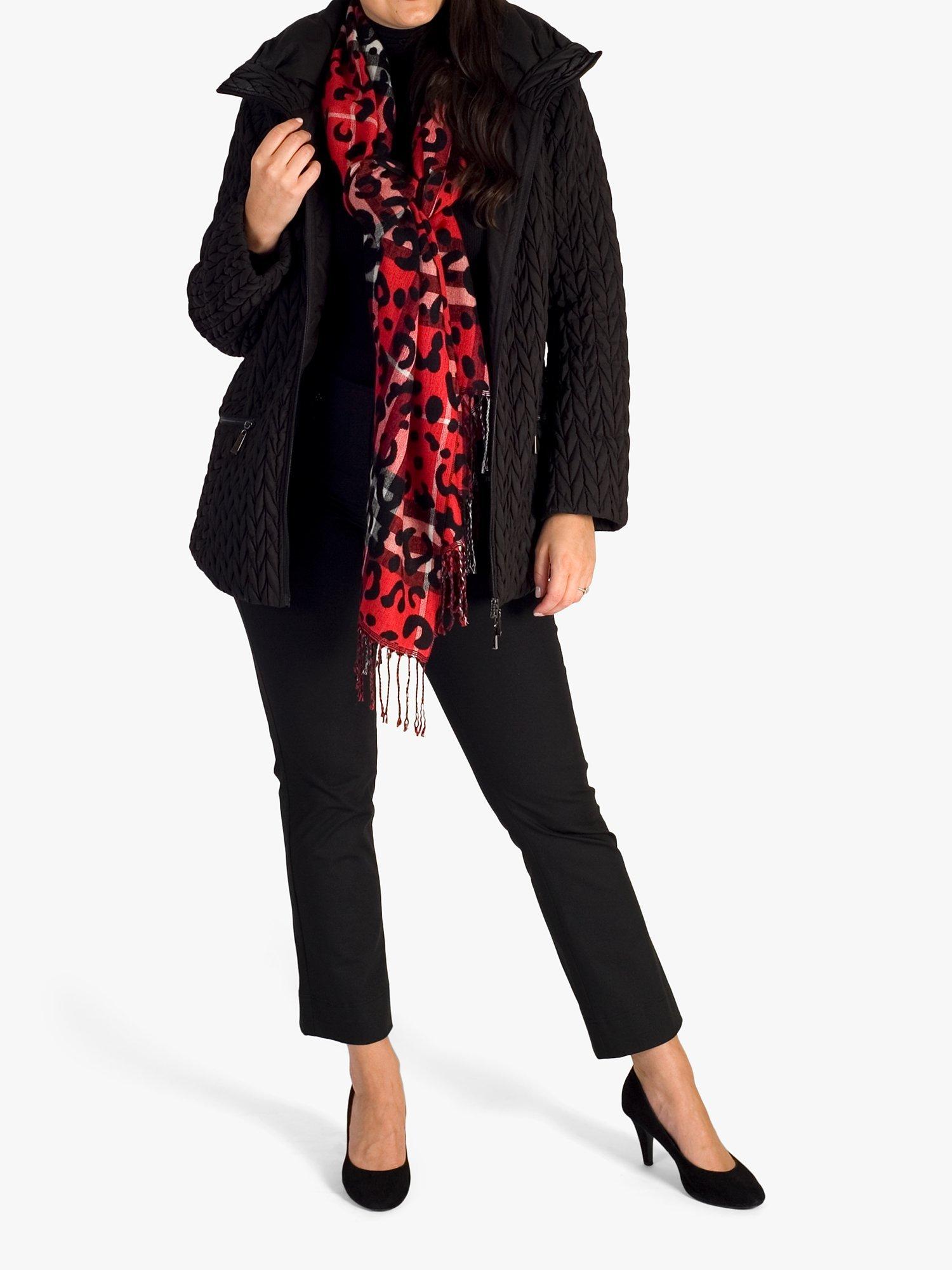 Product image 3 of 6, which shows chesca Animal and Check Print Scarf, Red/Black, One Size