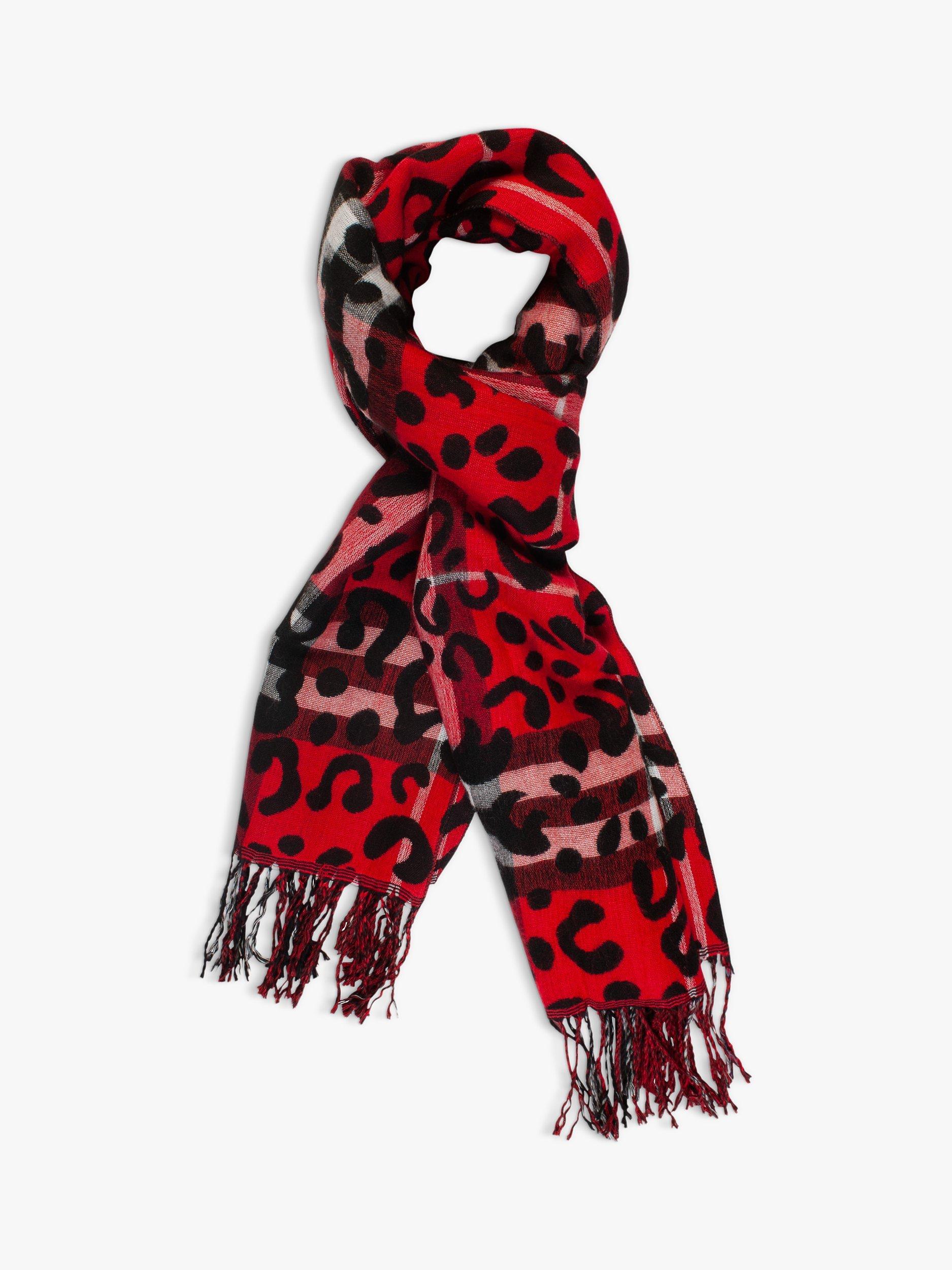 Product image 4 of 6, which shows chesca Animal and Check Print Scarf, Red/Black, One Size