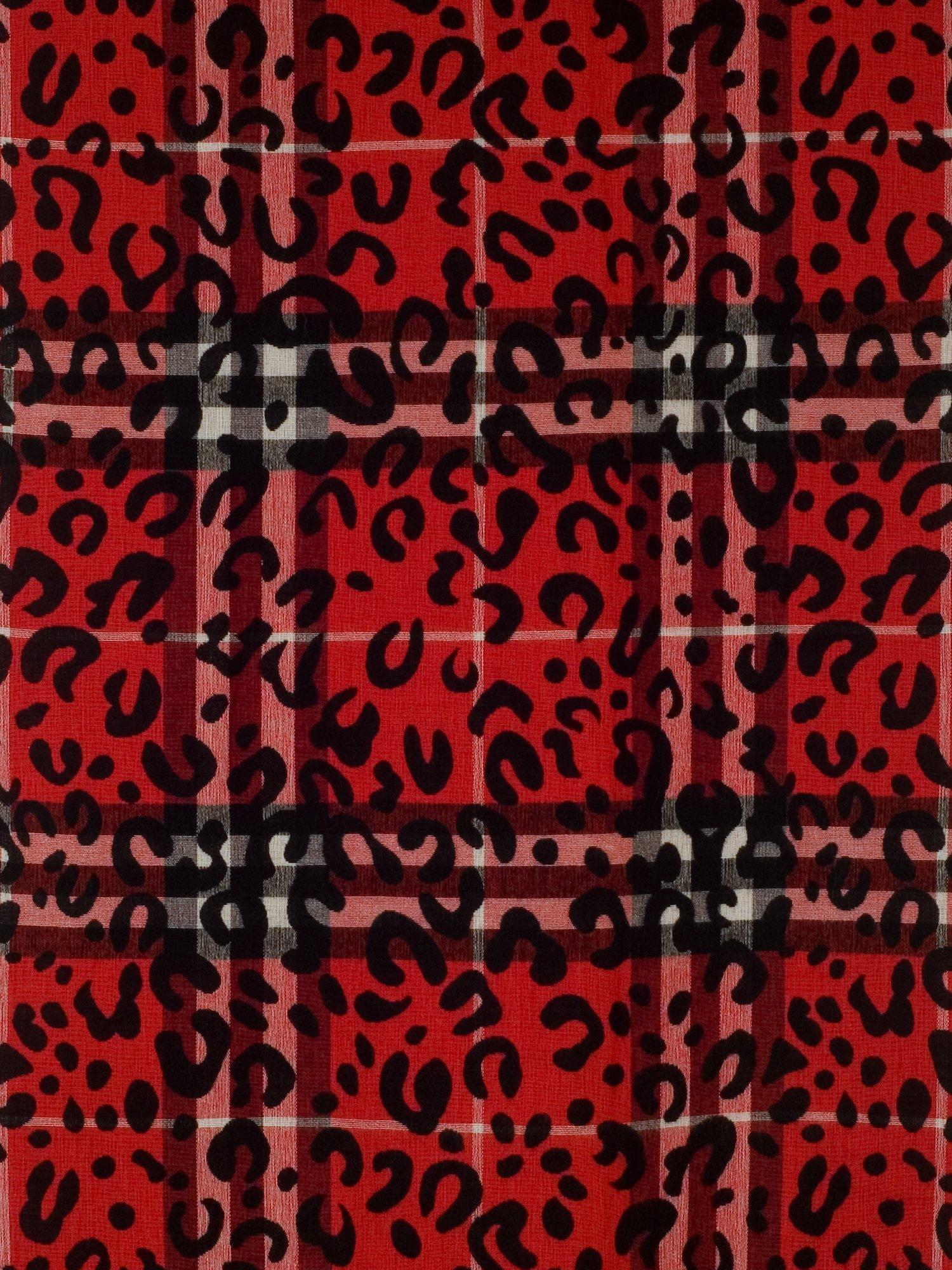 Product image 5 of 6, which shows chesca Animal and Check Print Scarf, Red/Black, One Size