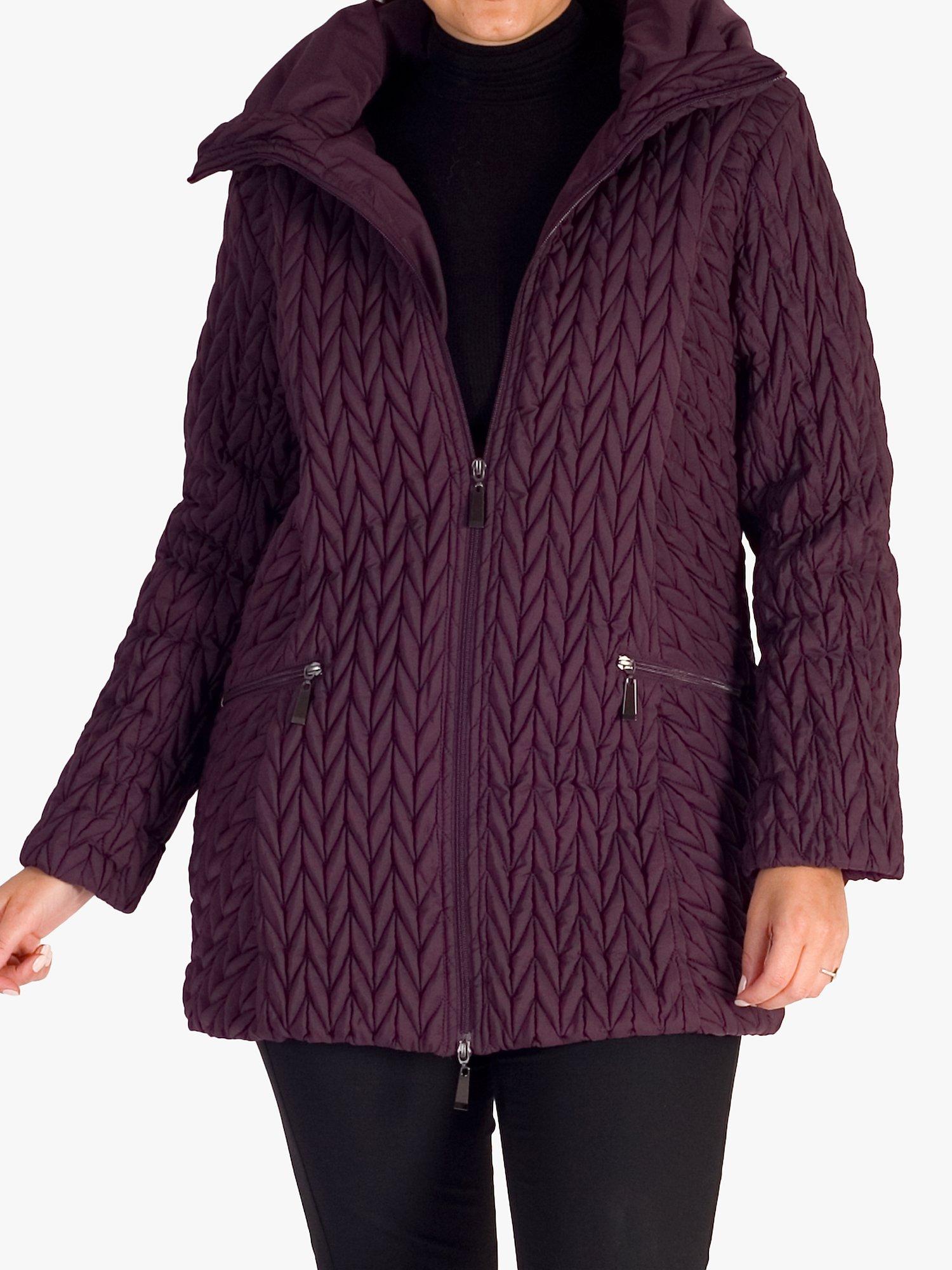 Chesca Cable Embroidered Quilted Coat, Plum