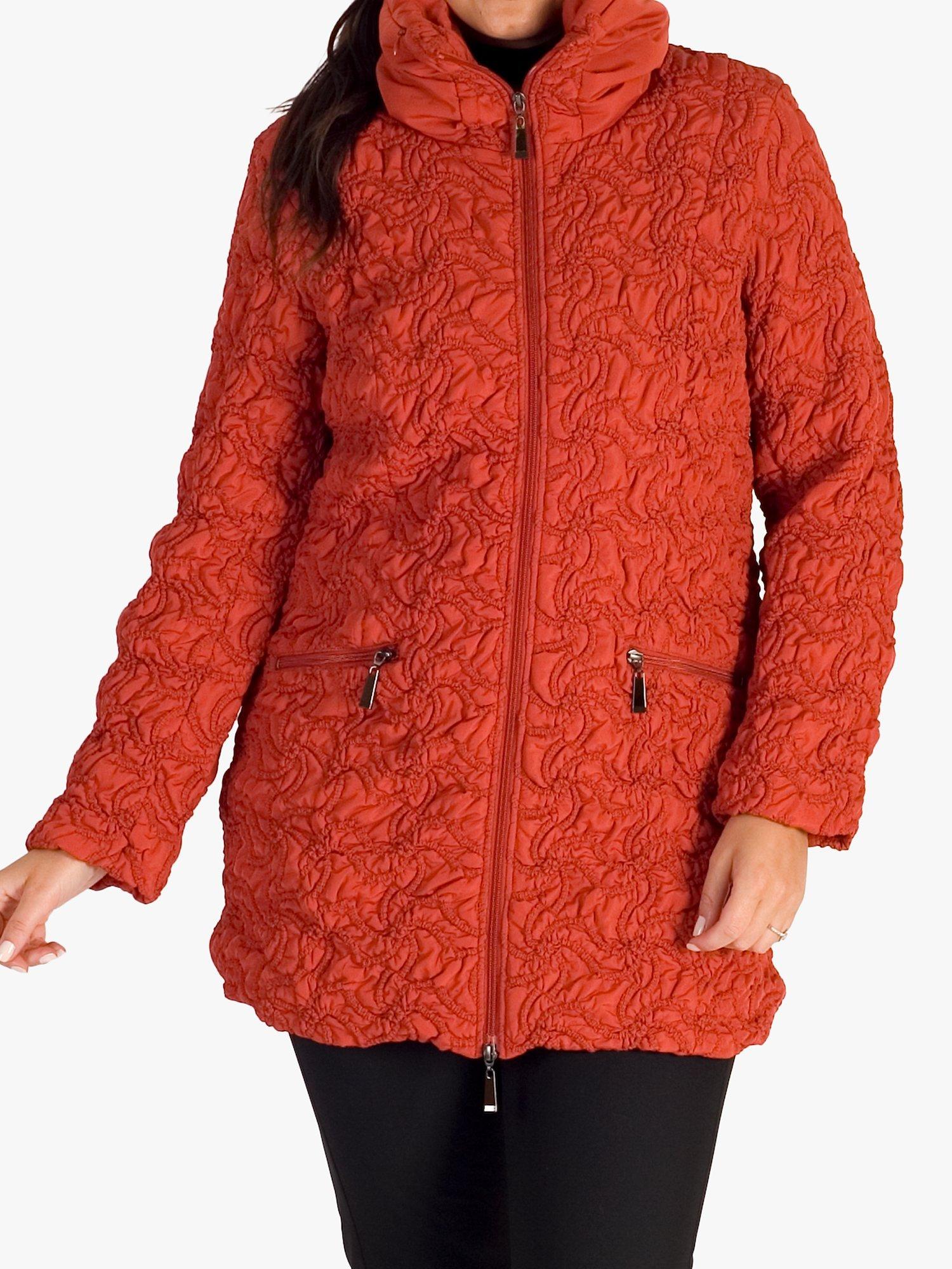 Chesca Squiggle Embroidered Quilted Coat, Burnt Orange
