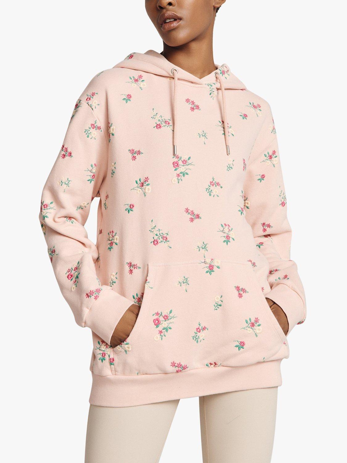 Ghost Organic Cotton Floral Embroidered Hoodie, Pink