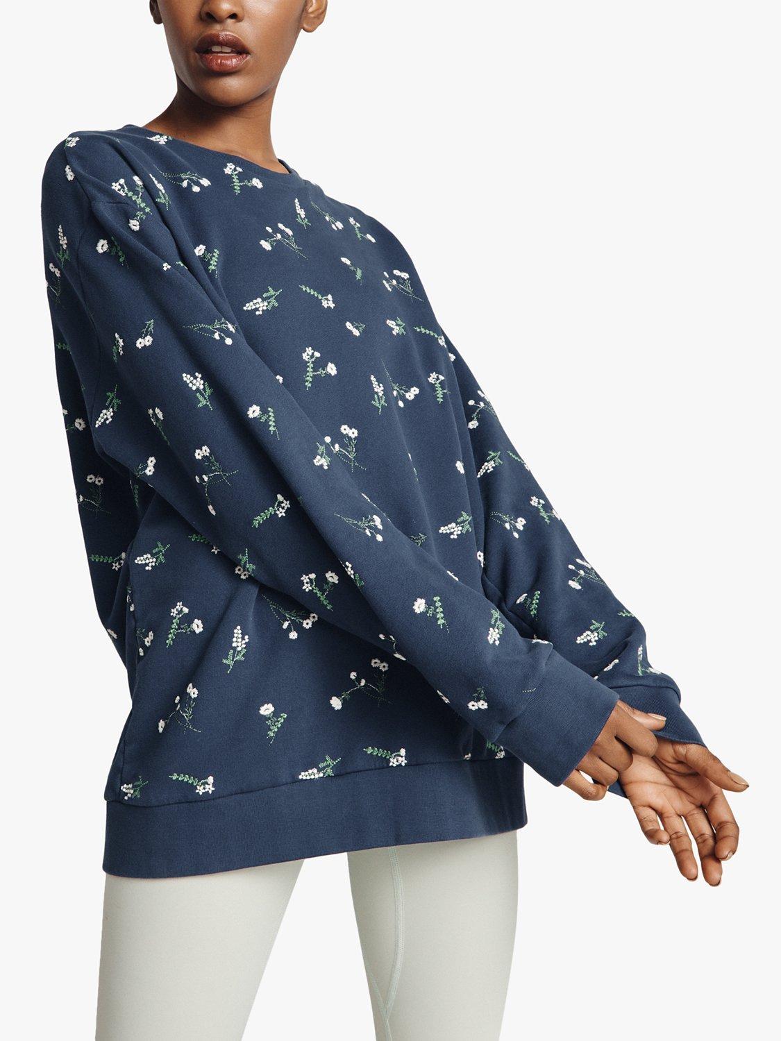 Ghost Organic Cotton Floral Embroidered Loose Fit Sweatshirt, Navy, L