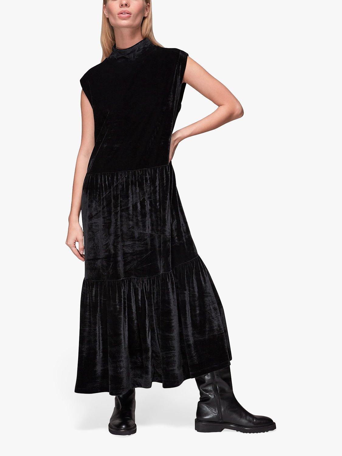 Whistles Tiered Jersey Velvet Maxi Dress, Black