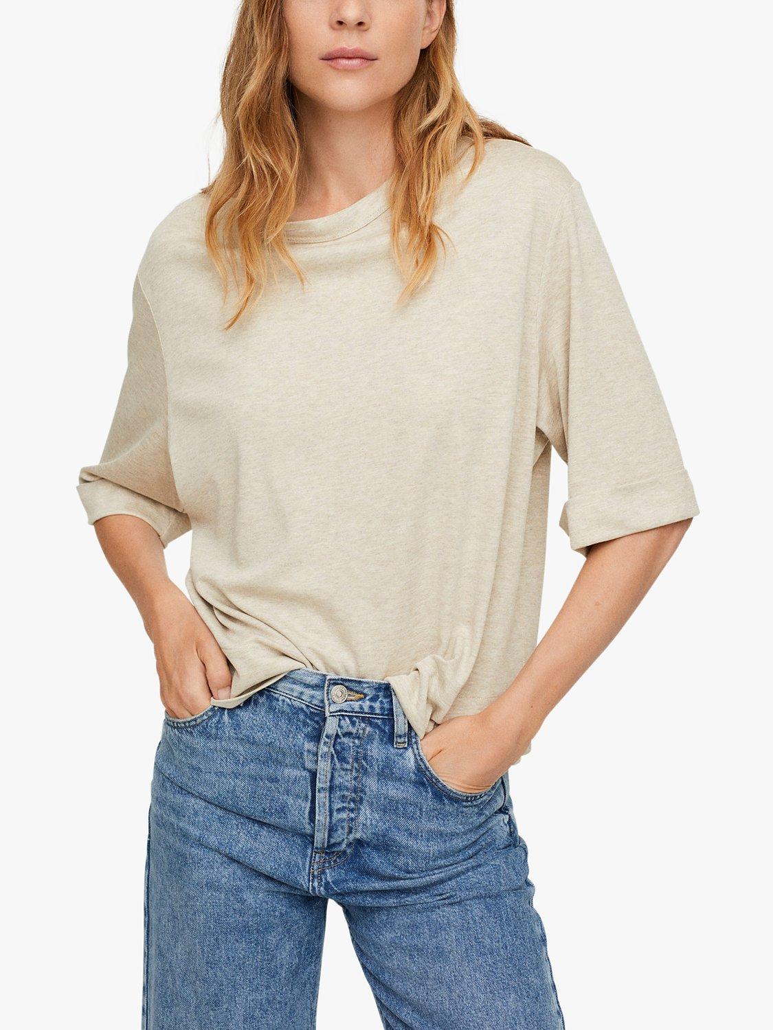 Mango Domi Oversized T-Shirt, Beige, S
