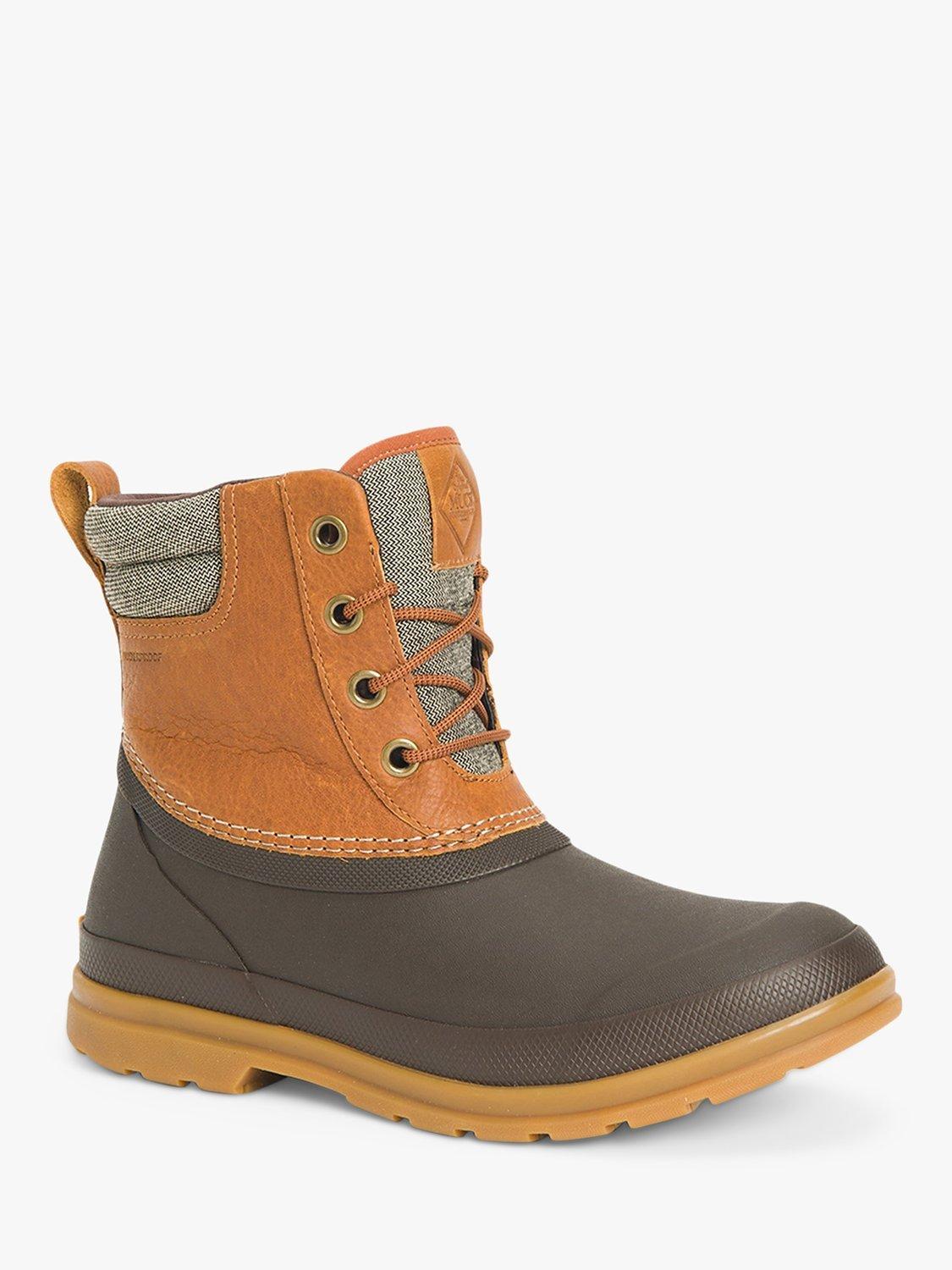 Muck Originals Duck Lace Up Leather Short Boots Tan Dark Brown