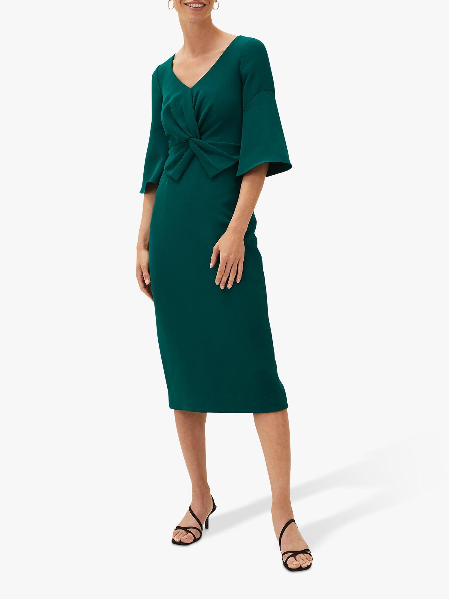 Phase Eight Layla Bow Detail Dress, Emerald, 12