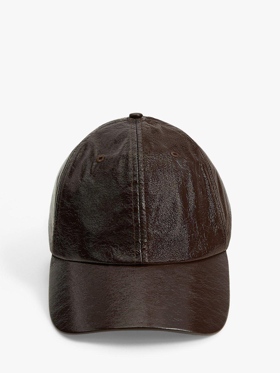 Mango Charol Faux Leather Baseball Cap, Brown