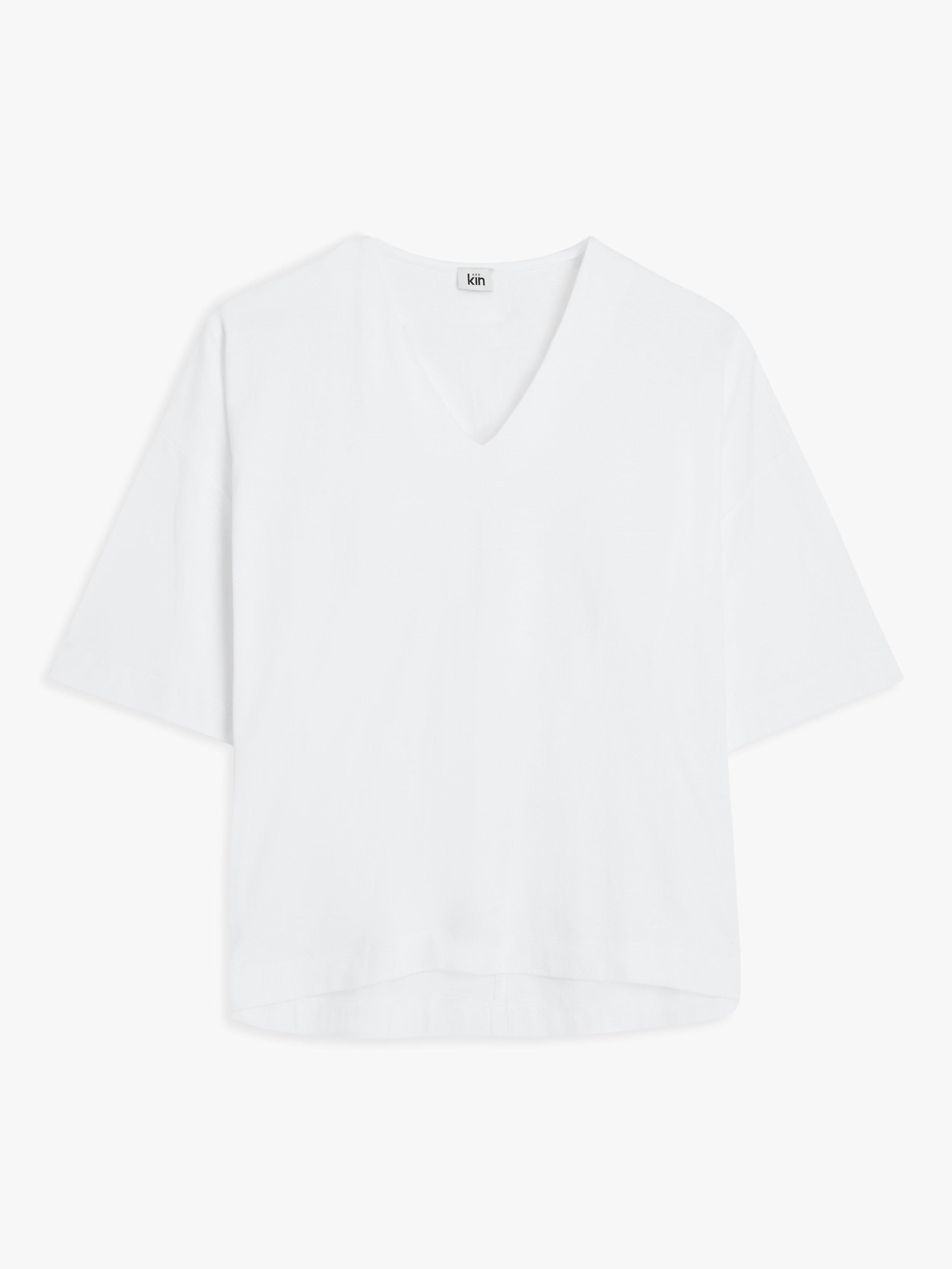 Kin Plain Oversized V-Neck T-Shirt, White