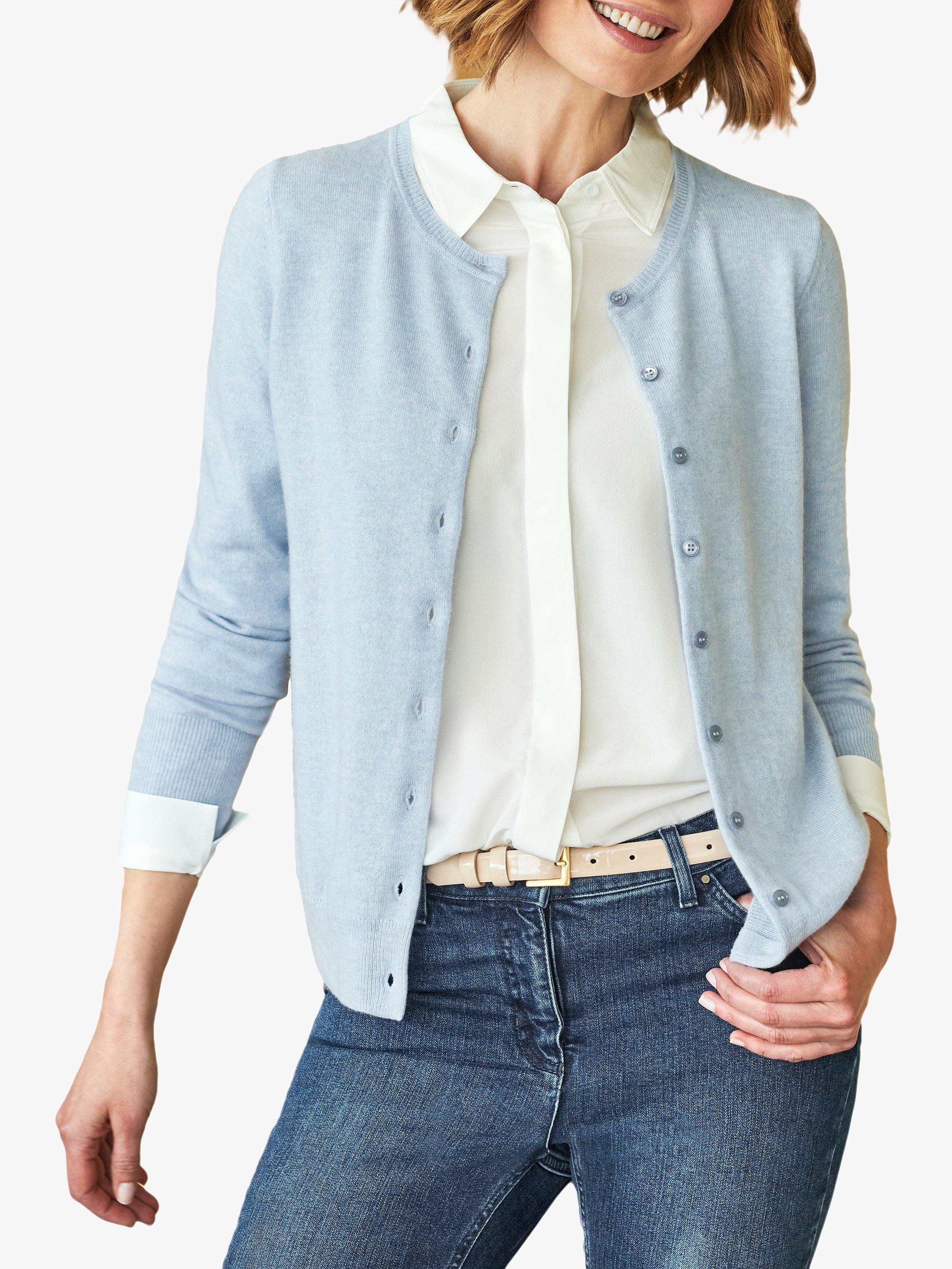 Pure Collection Crew Neck Cashmere Cardigan Light Blue