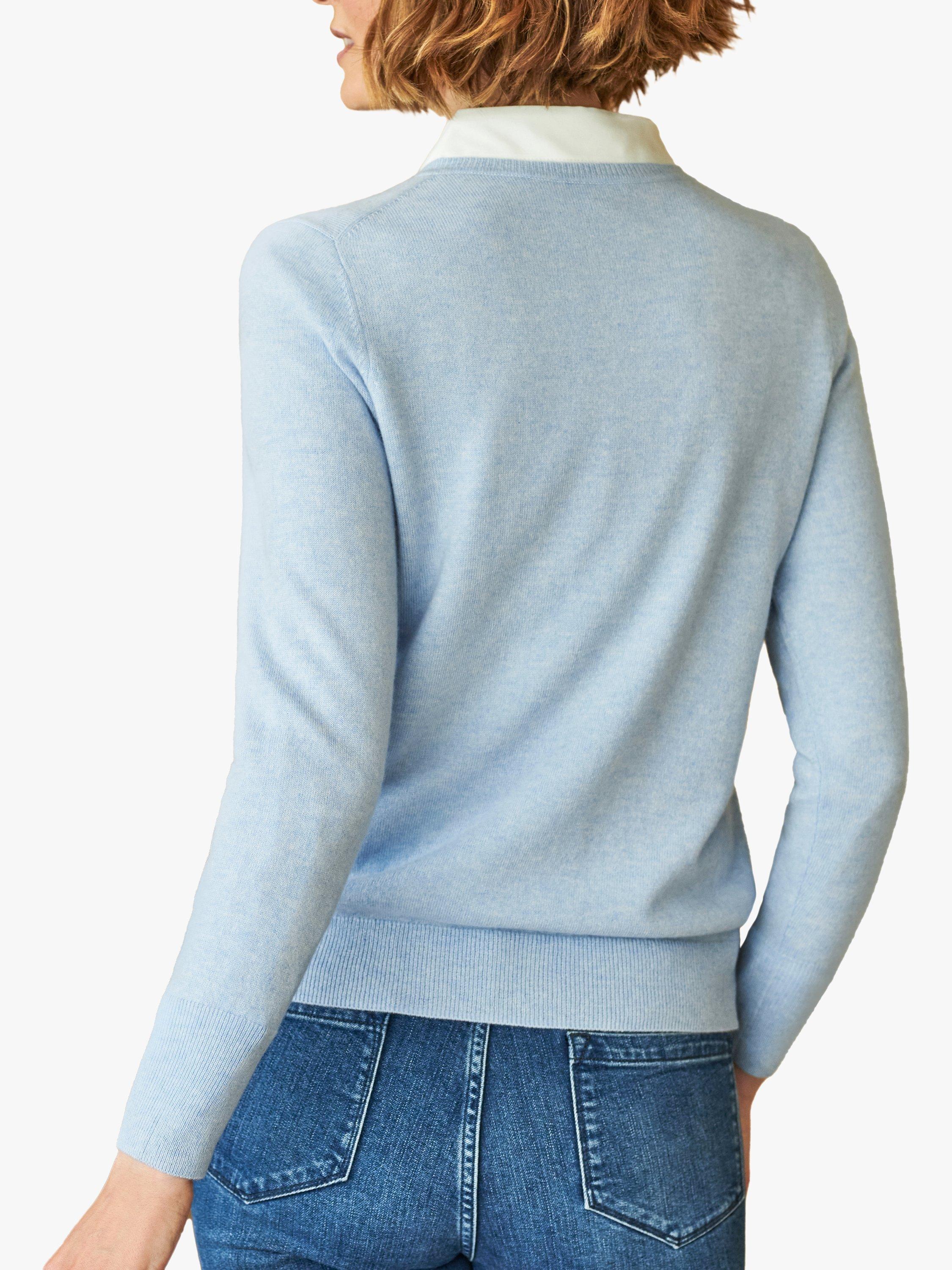 Product image 2 of 3, which shows Pure Collection Crew Neck Cashmere Cardigan, Light Blue, 8