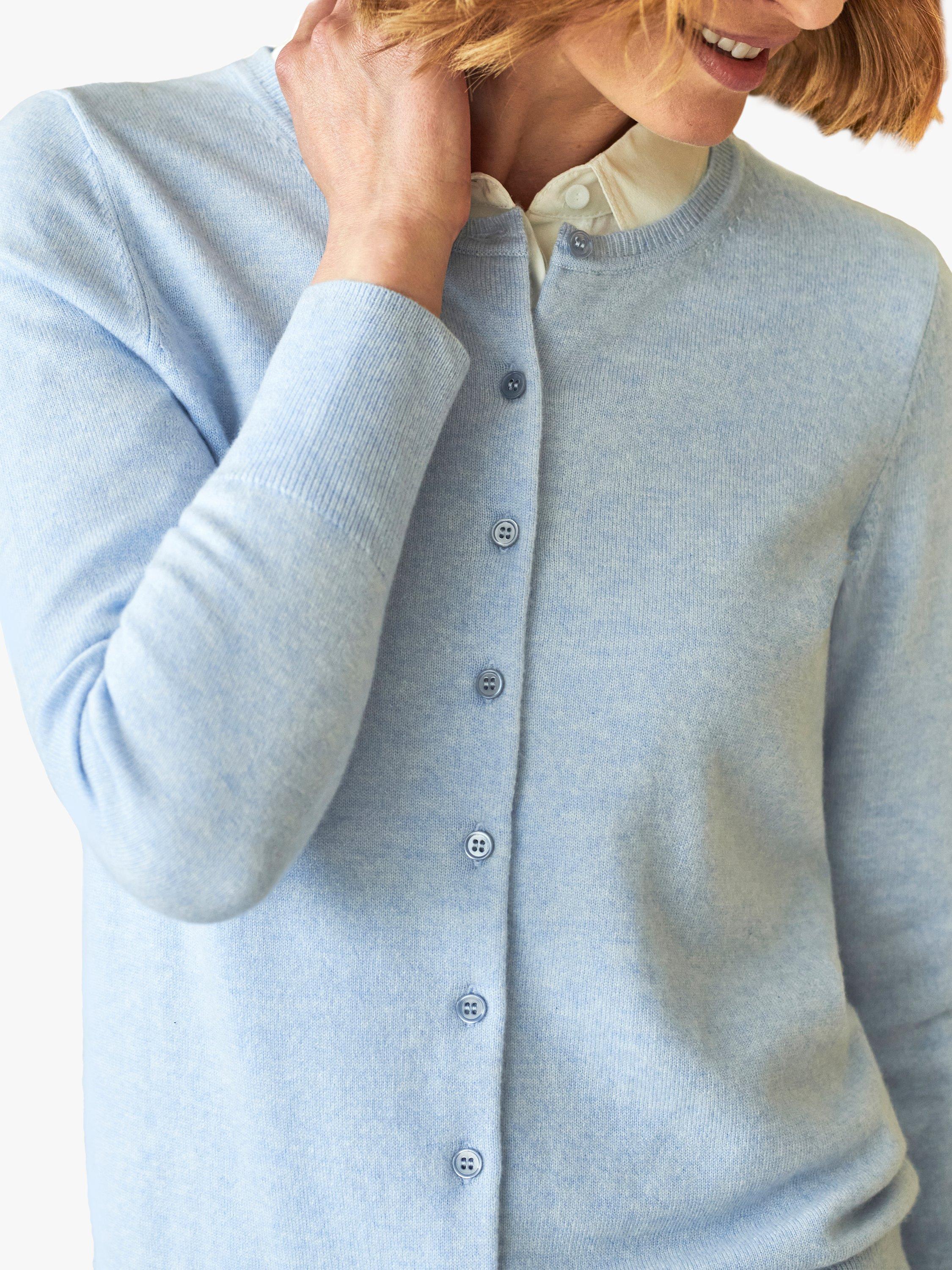 Product image 3 of 3, which shows Pure Collection Crew Neck Cashmere Cardigan, Light Blue, 8