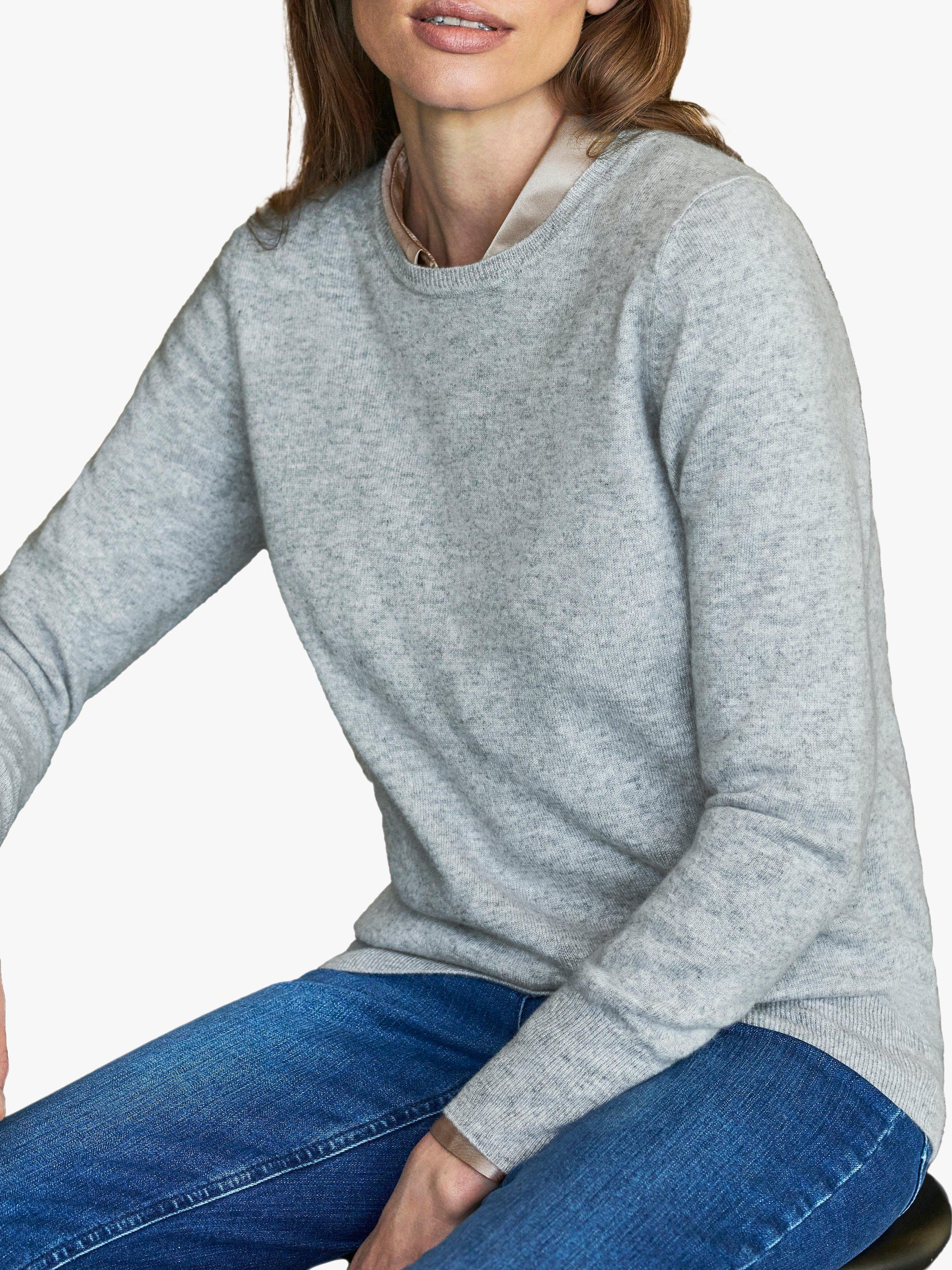 Product image 1 of 3, which shows Pure Collection Cashmere Crew Neck Jumper, Heather Dove, 8