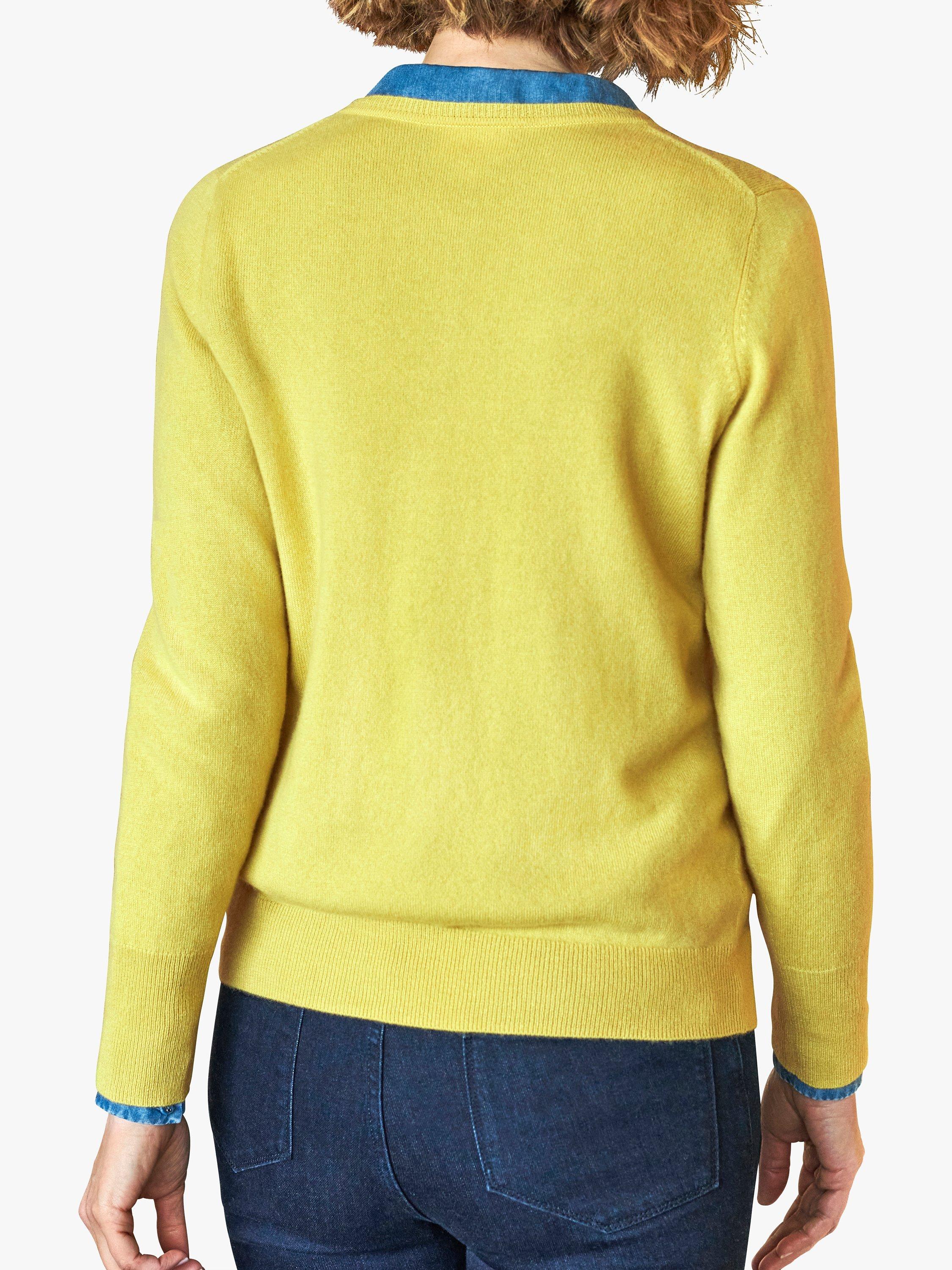 Product image 2 of 3, which shows Pure Collection Crew Neck Cashmere Cardigan, Chartreuse, 8