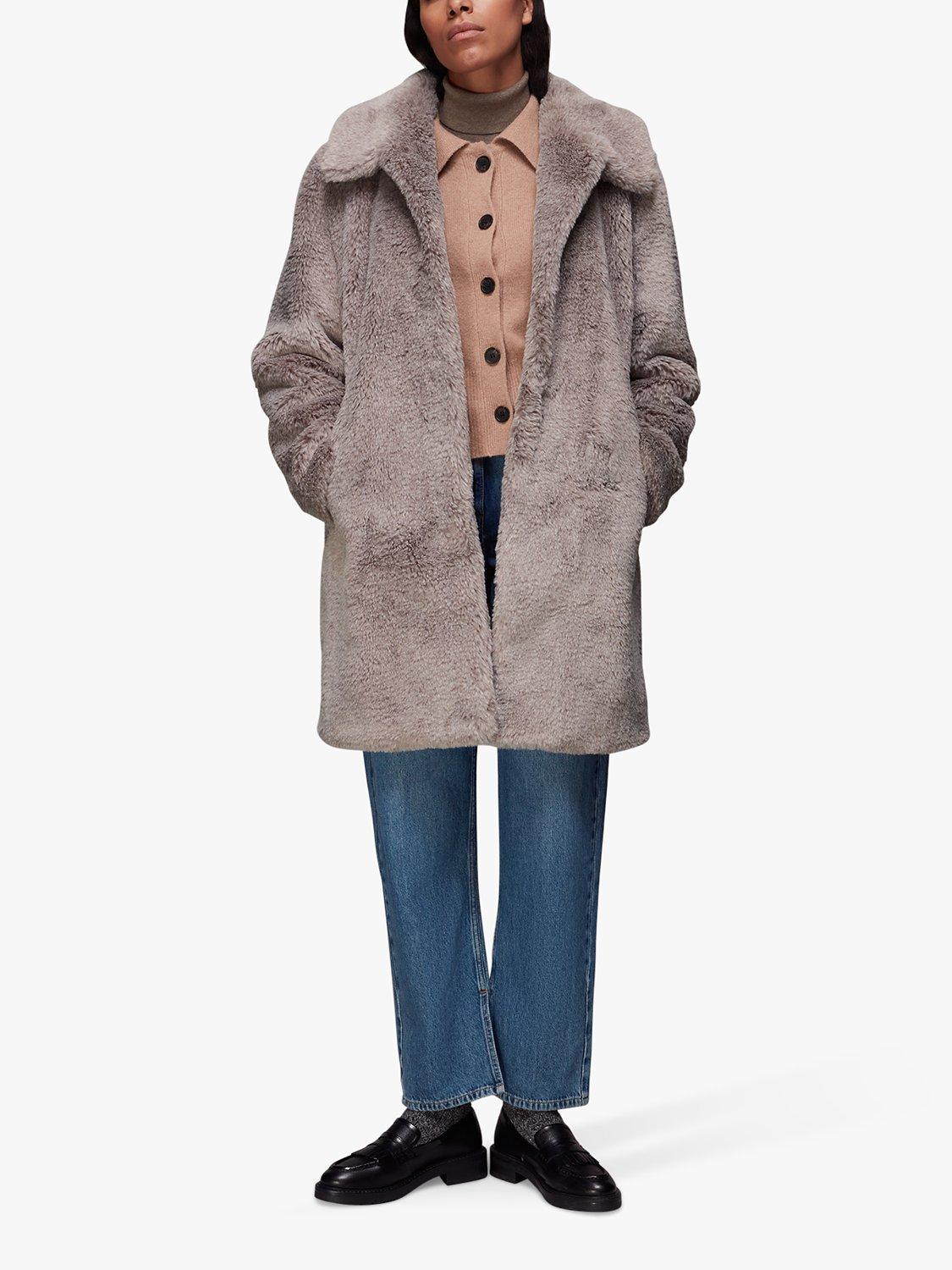 Whistles Imogen Faux Fur Coat, Grey