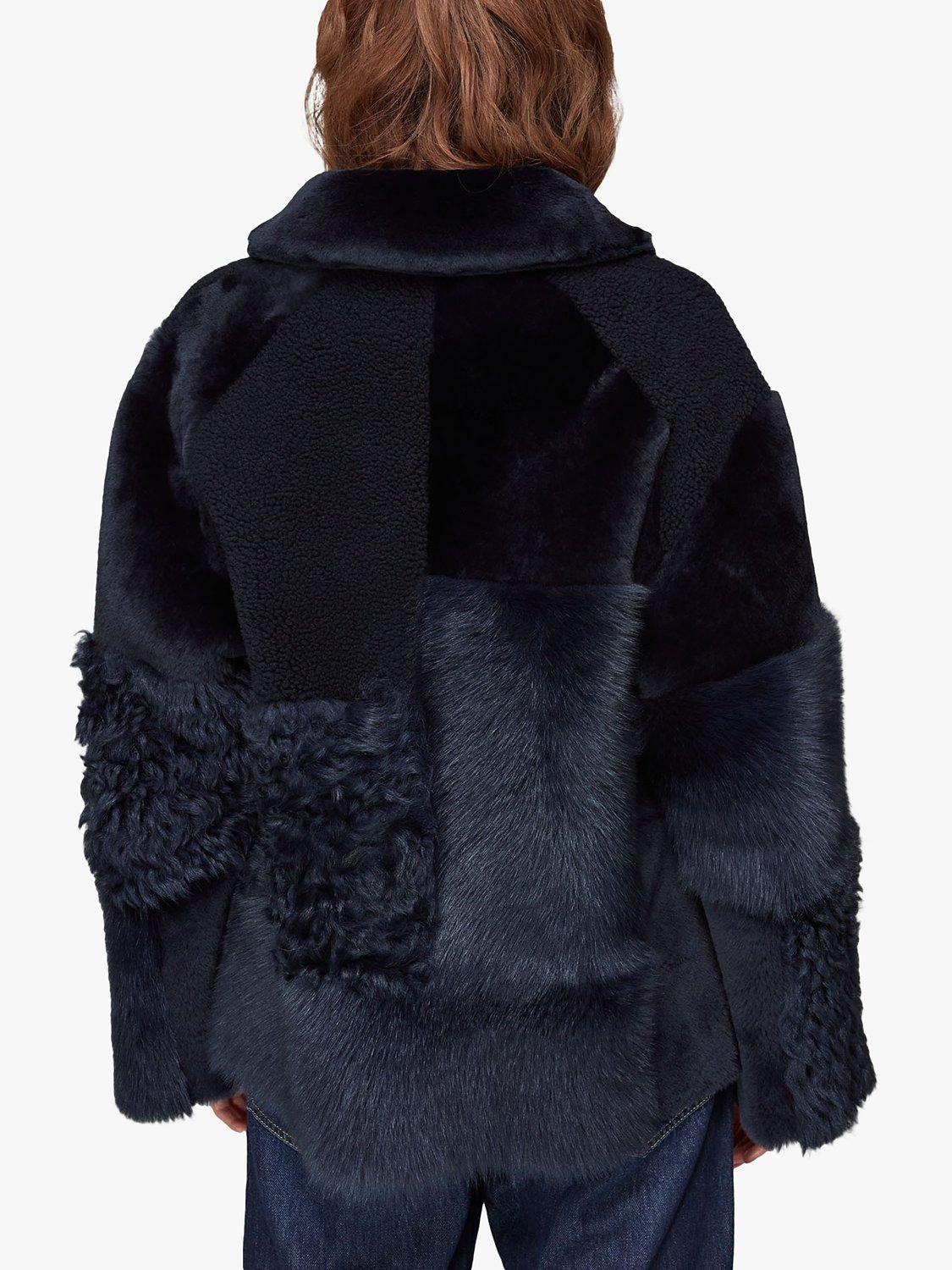 Product image 2 of 8, which shows Whistles Hemma Shearling Jacket, Navy, S