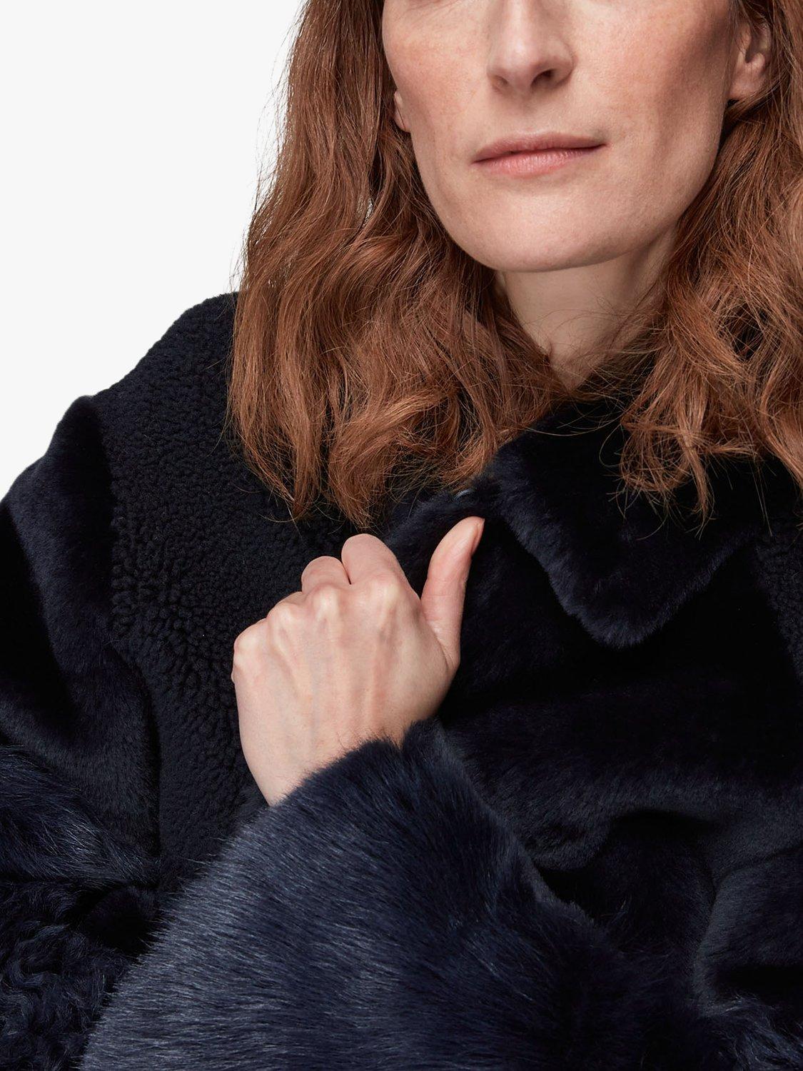 Product image 4 of 8, which shows Whistles Hemma Shearling Jacket, Navy, S