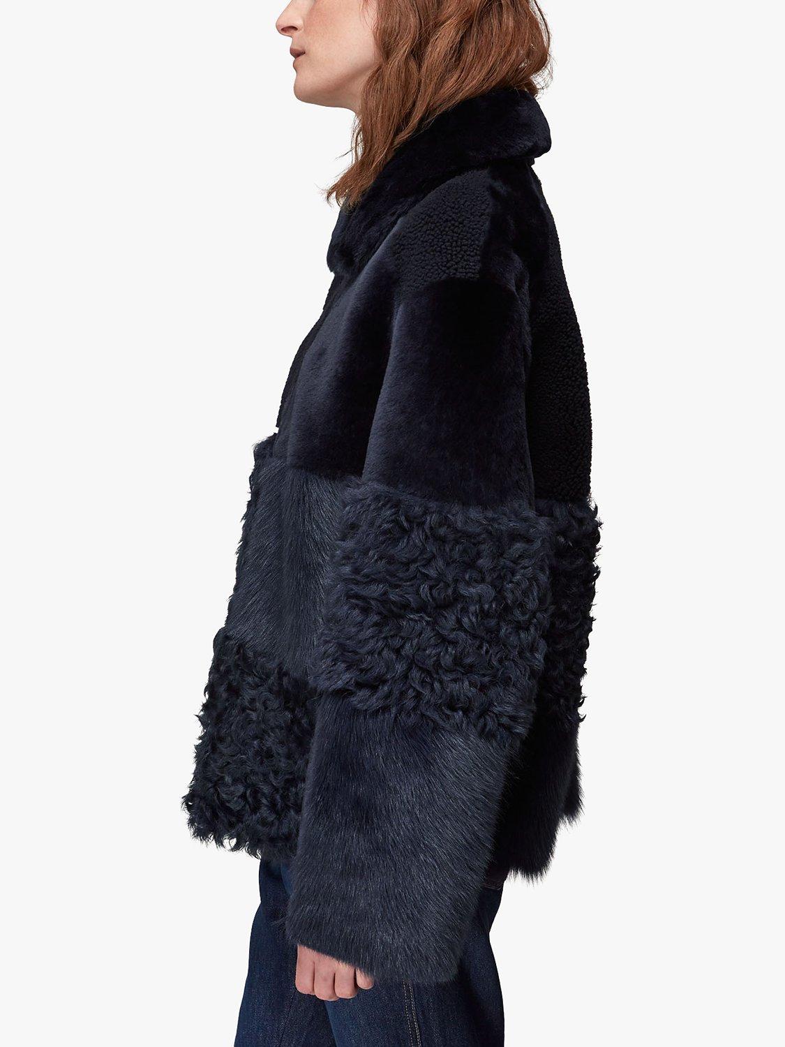 Product image 5 of 8, which shows Whistles Hemma Shearling Jacket, Navy, S