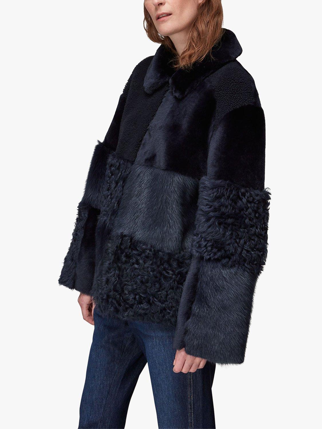 Product image 6 of 8, which shows Whistles Hemma Shearling Jacket, Navy, S