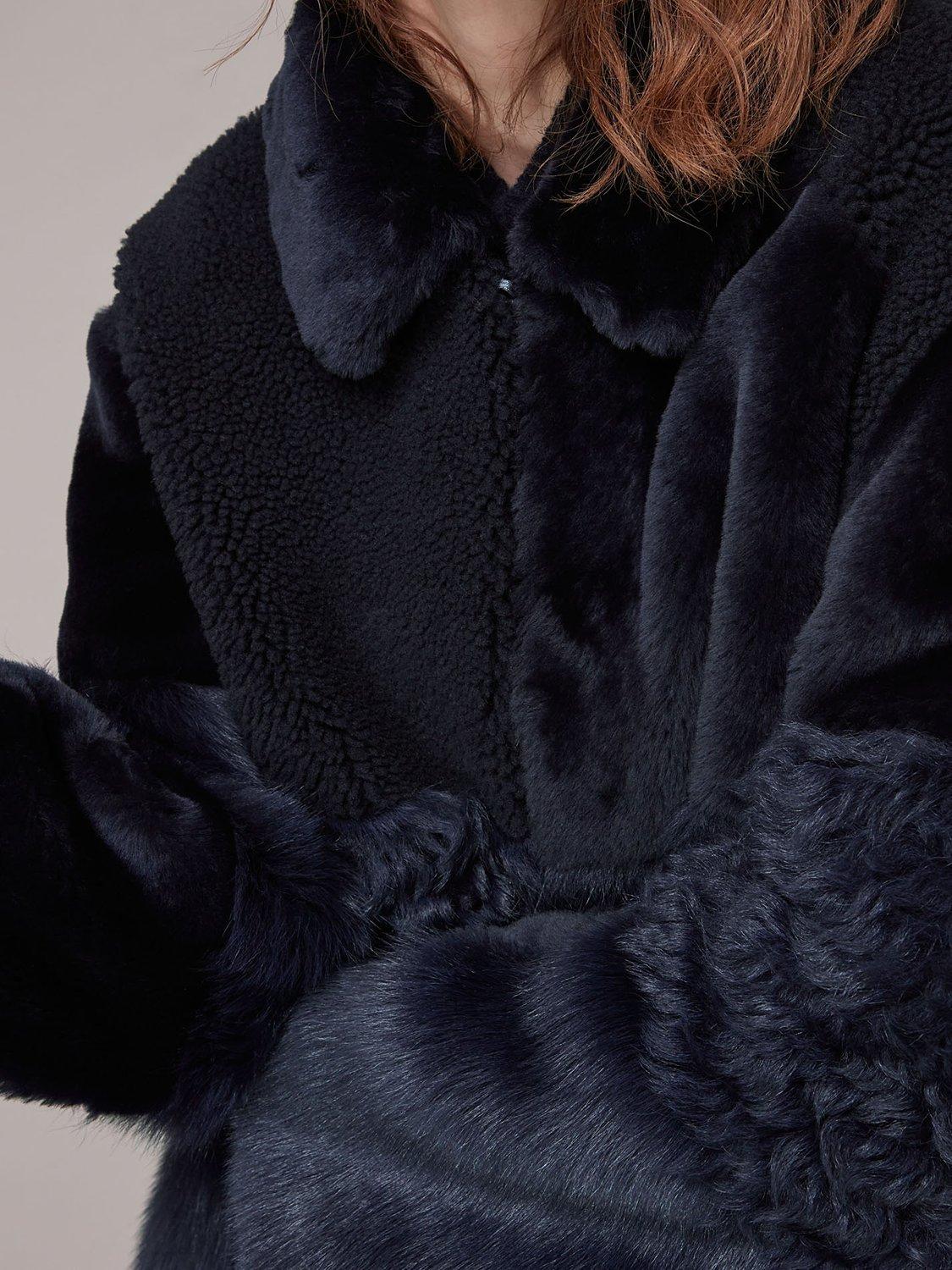 Product image 7 of 8, which shows Whistles Hemma Shearling Jacket, Navy, S