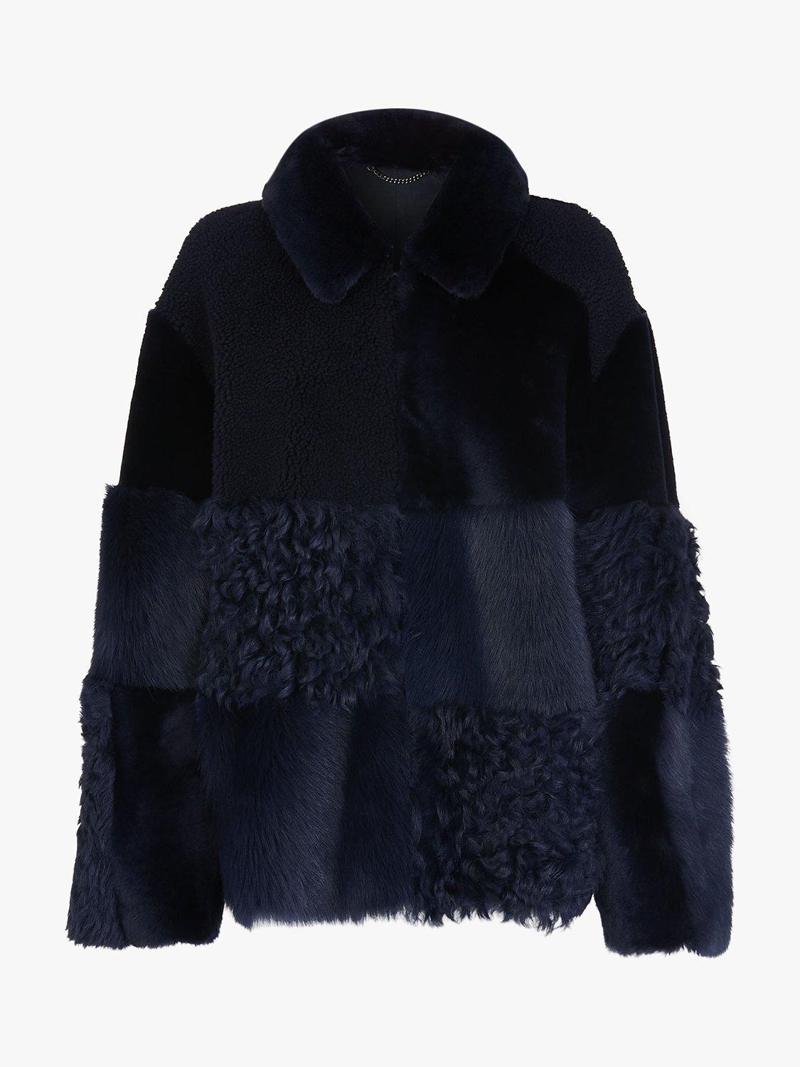 Product image 8 of 8, which shows Whistles Hemma Shearling Jacket, Navy, S