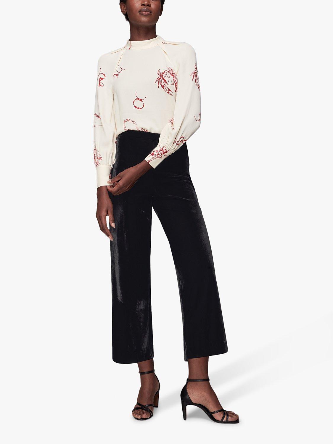 Whistles Harlow Velvet Wide Leg Trousers, Black