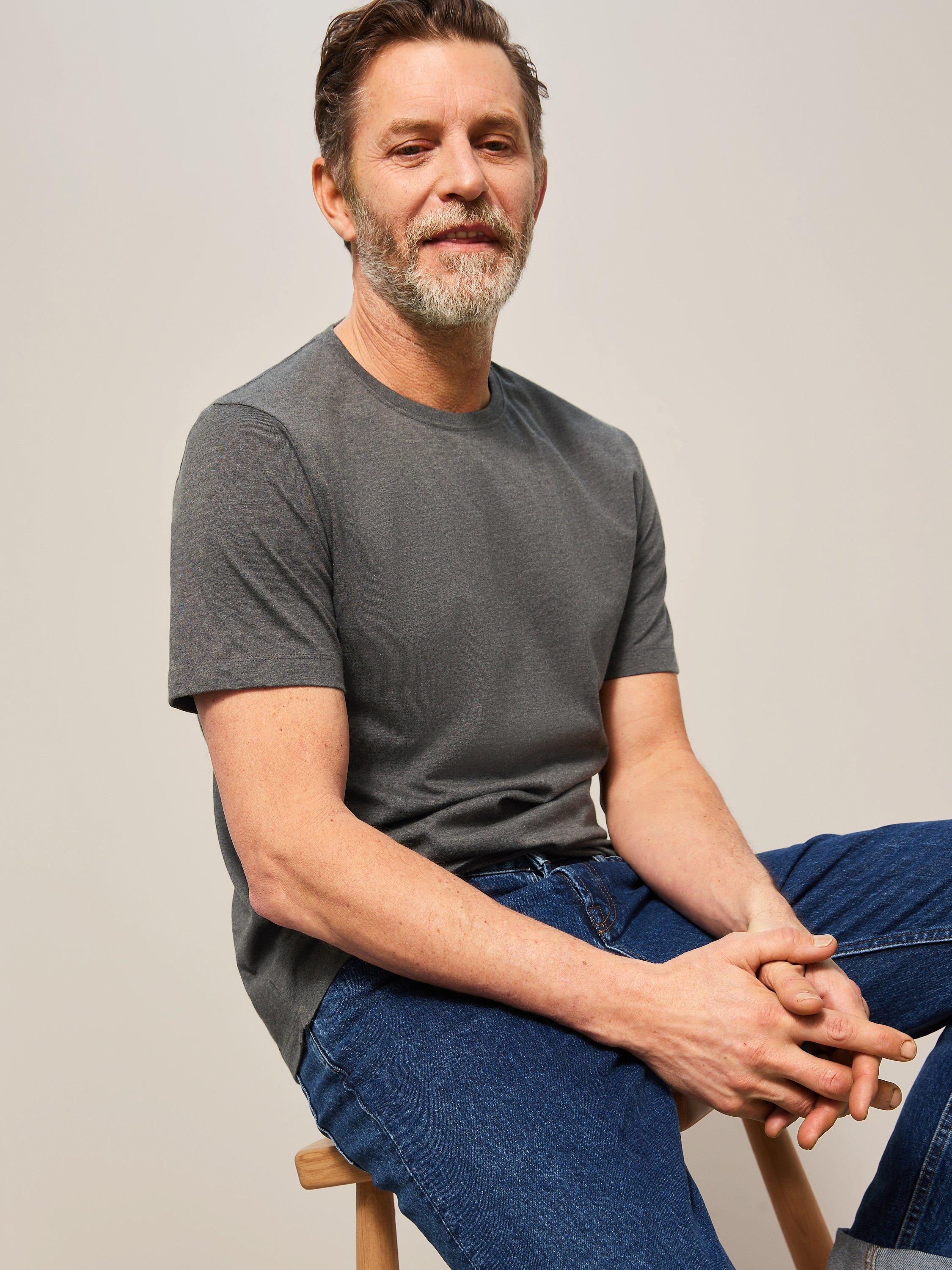 Product image 1 of 5, which shows John Lewis Supima Cotton Jersey Crew Neck T-Shirt, Charcoal Melange, S