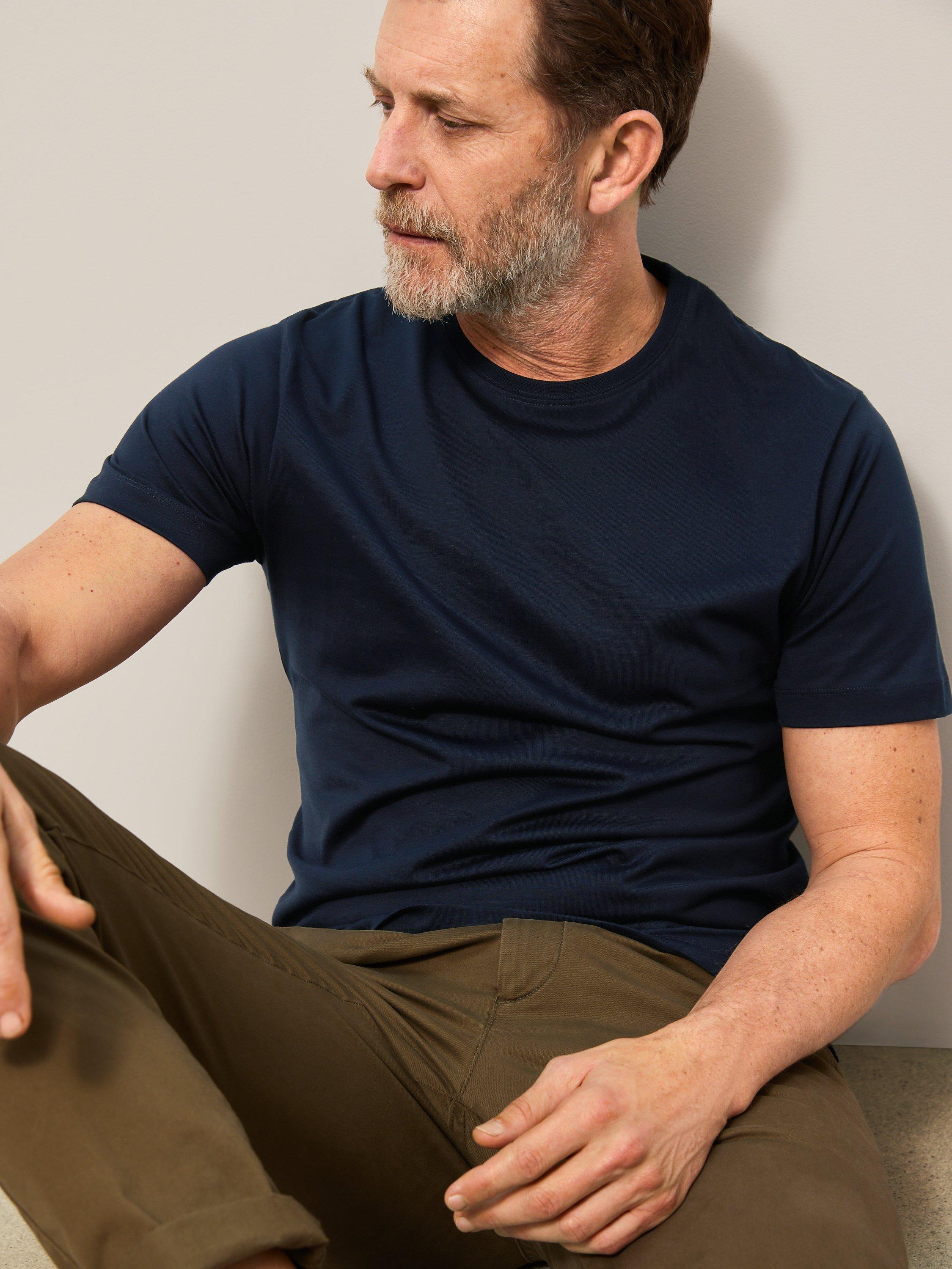 Product image 1 of 6, which shows John Lewis Supima Cotton Jersey Crew Neck T-Shirt, Navy, S