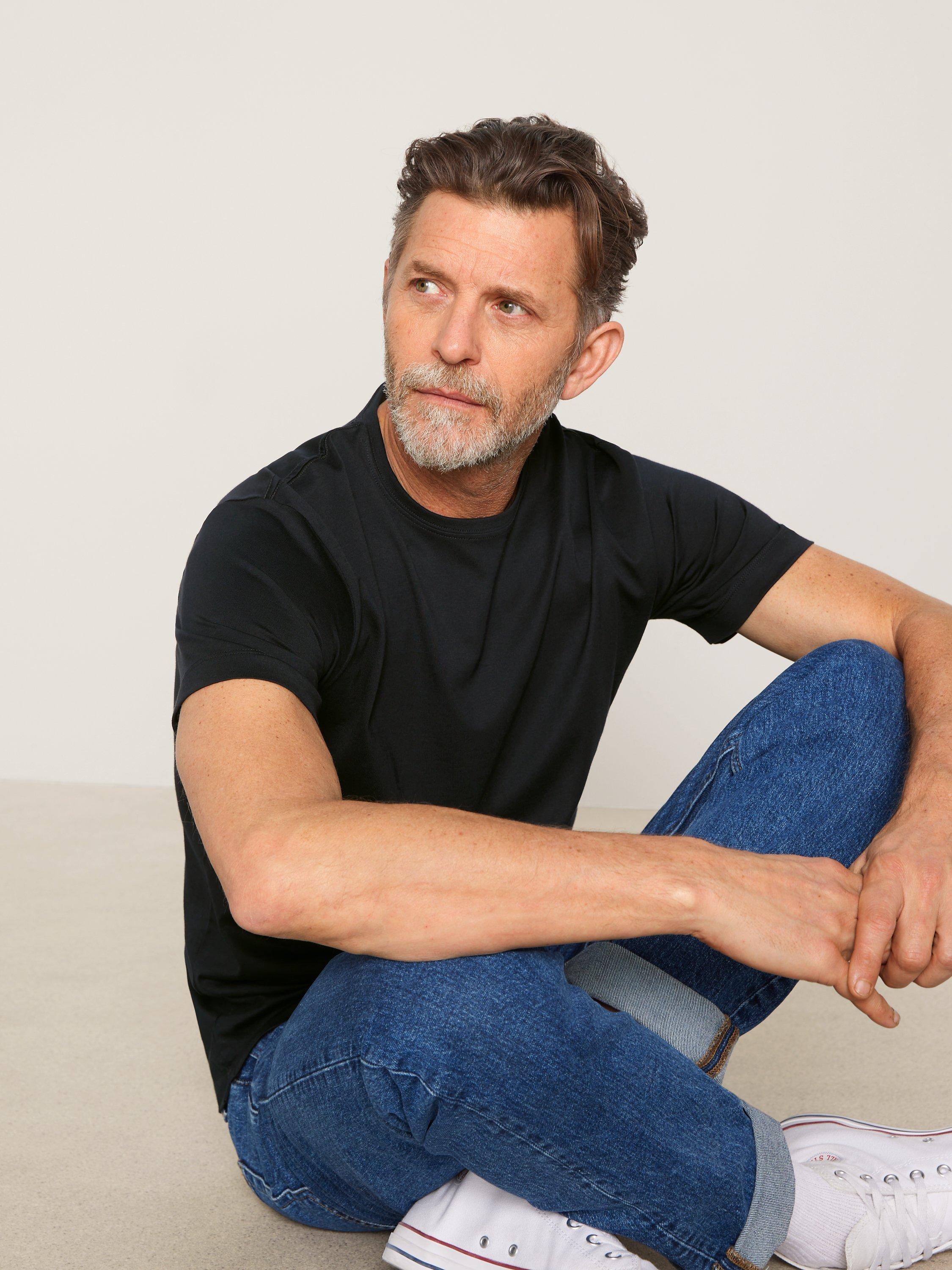 Product image 1 of 6, which shows John Lewis Supima Cotton Jersey Crew Neck T-Shirt, Black, S