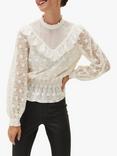 Phase Eight Coralina Lace Frill Detail Blouse, Oyster