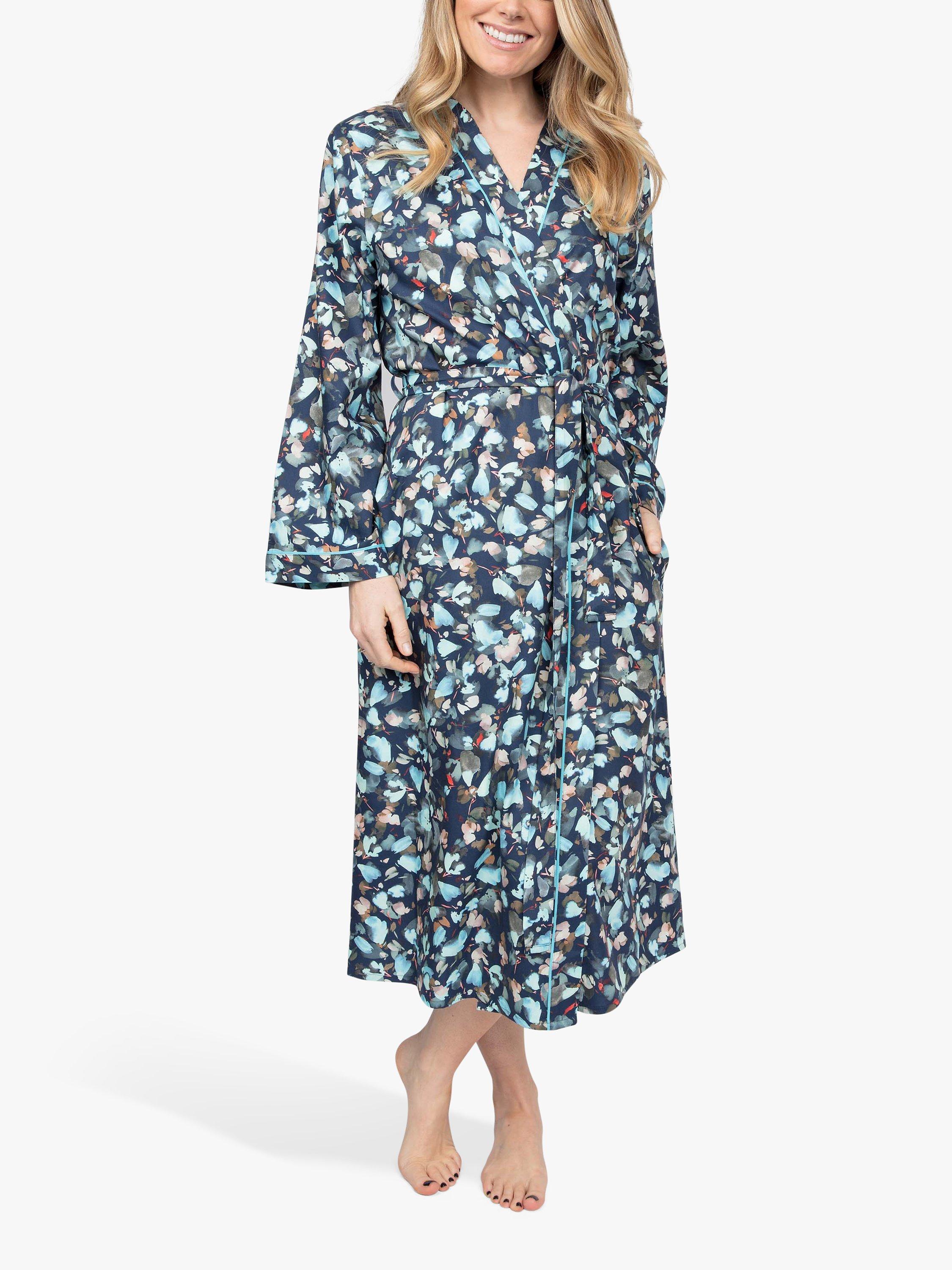 Product image 1 of 3, which shows Cyberjammies Freya Leaf Print Dressing Gown, Blue/Multi, 8