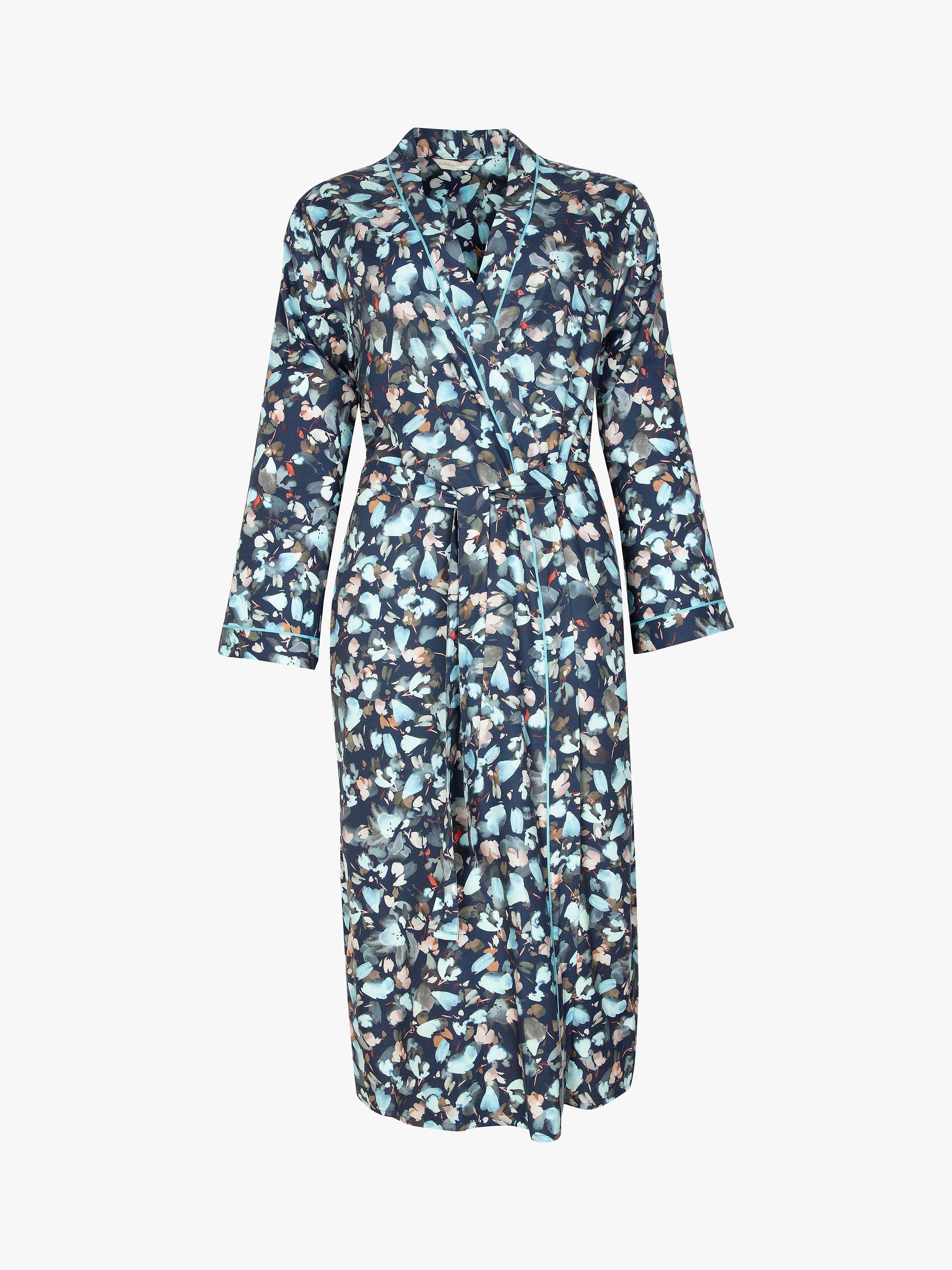 Product image 3 of 3, which shows Cyberjammies Freya Leaf Print Dressing Gown, Blue/Multi, 8
