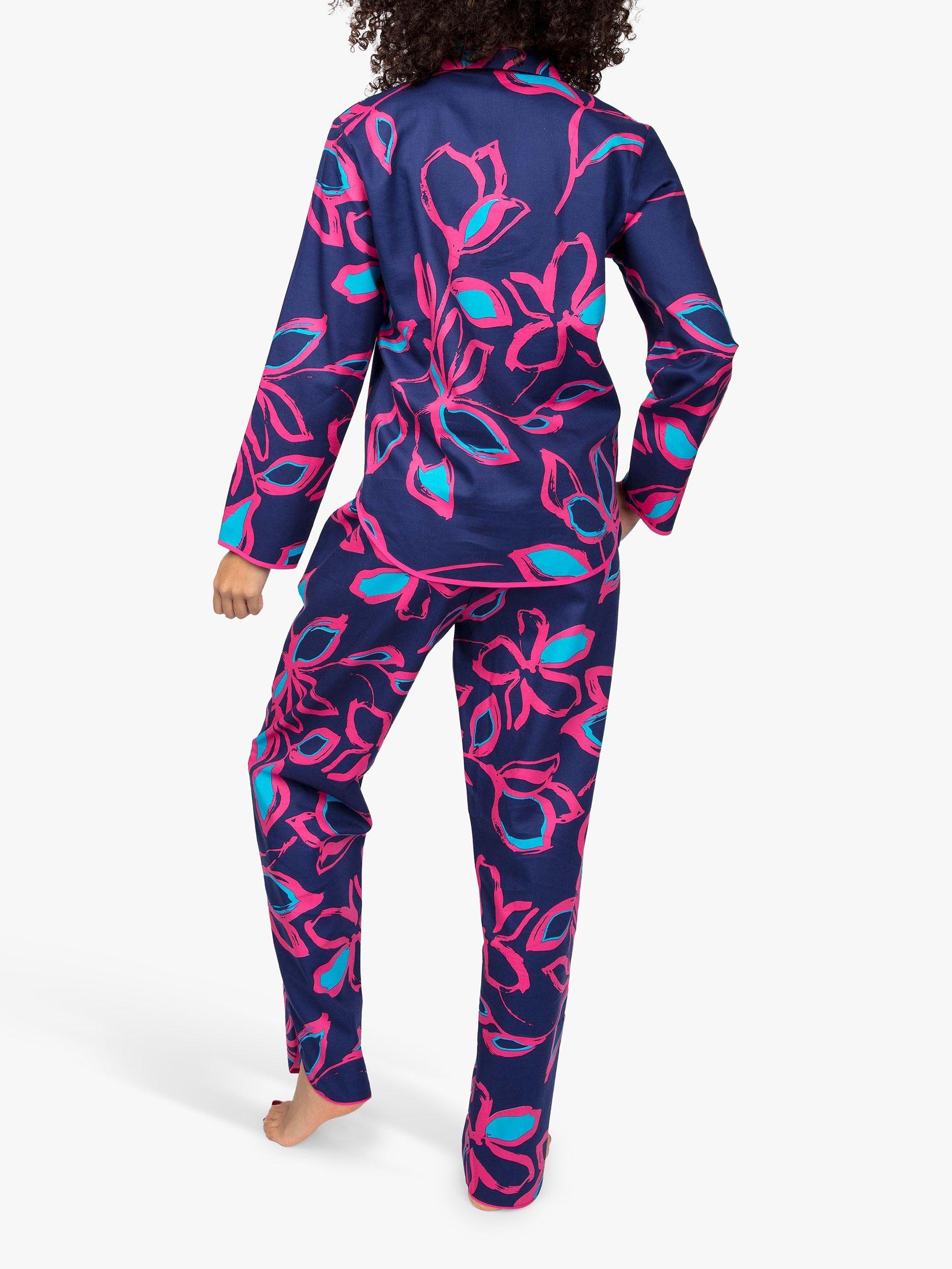 Product image 2 of 5, which shows Cyberjammies Charlotte Floral Print Pyjama Set, Navy/Pink, 8