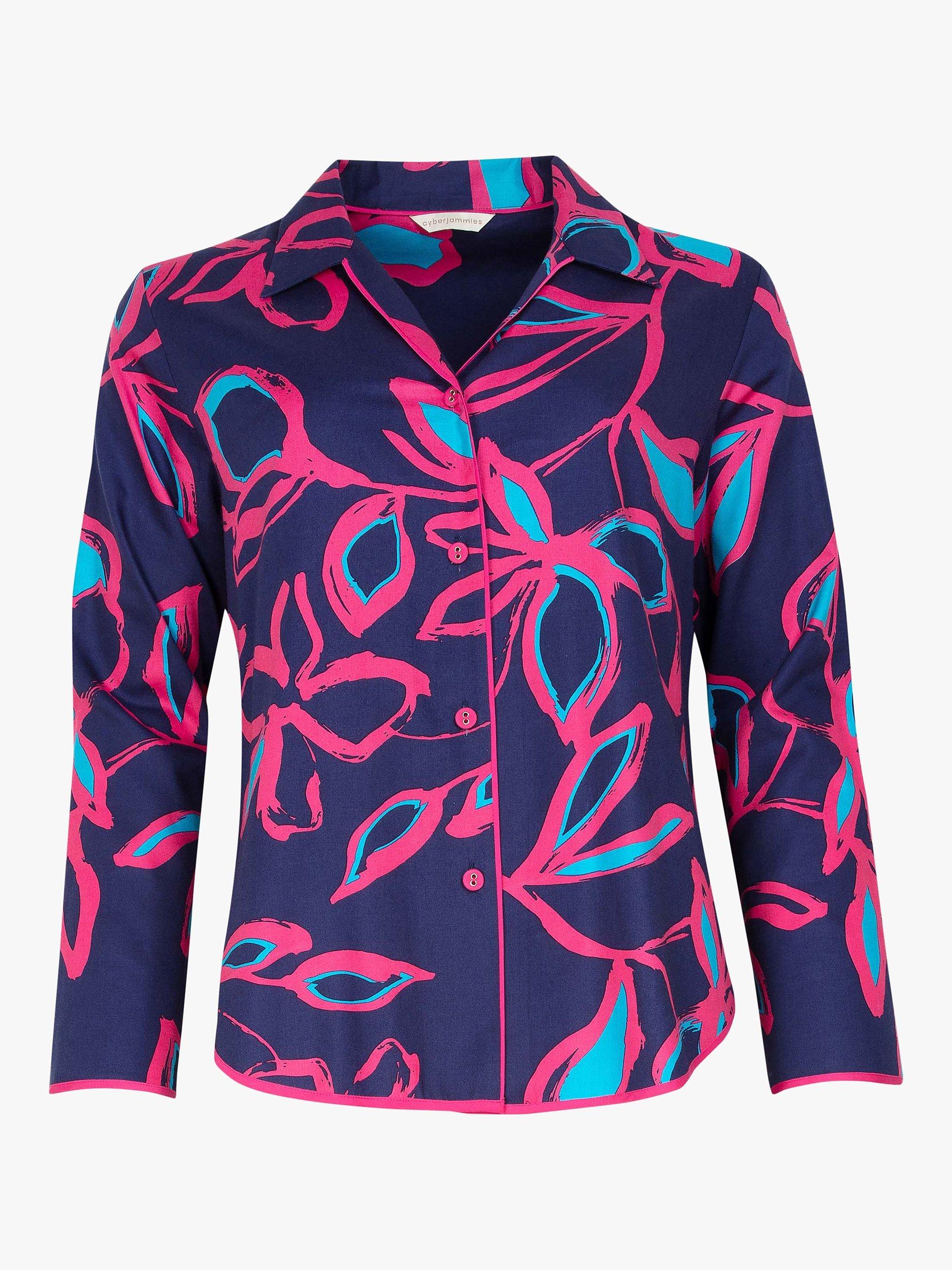 Product image 3 of 5, which shows Cyberjammies Charlotte Floral Print Pyjama Set, Navy/Pink, 8