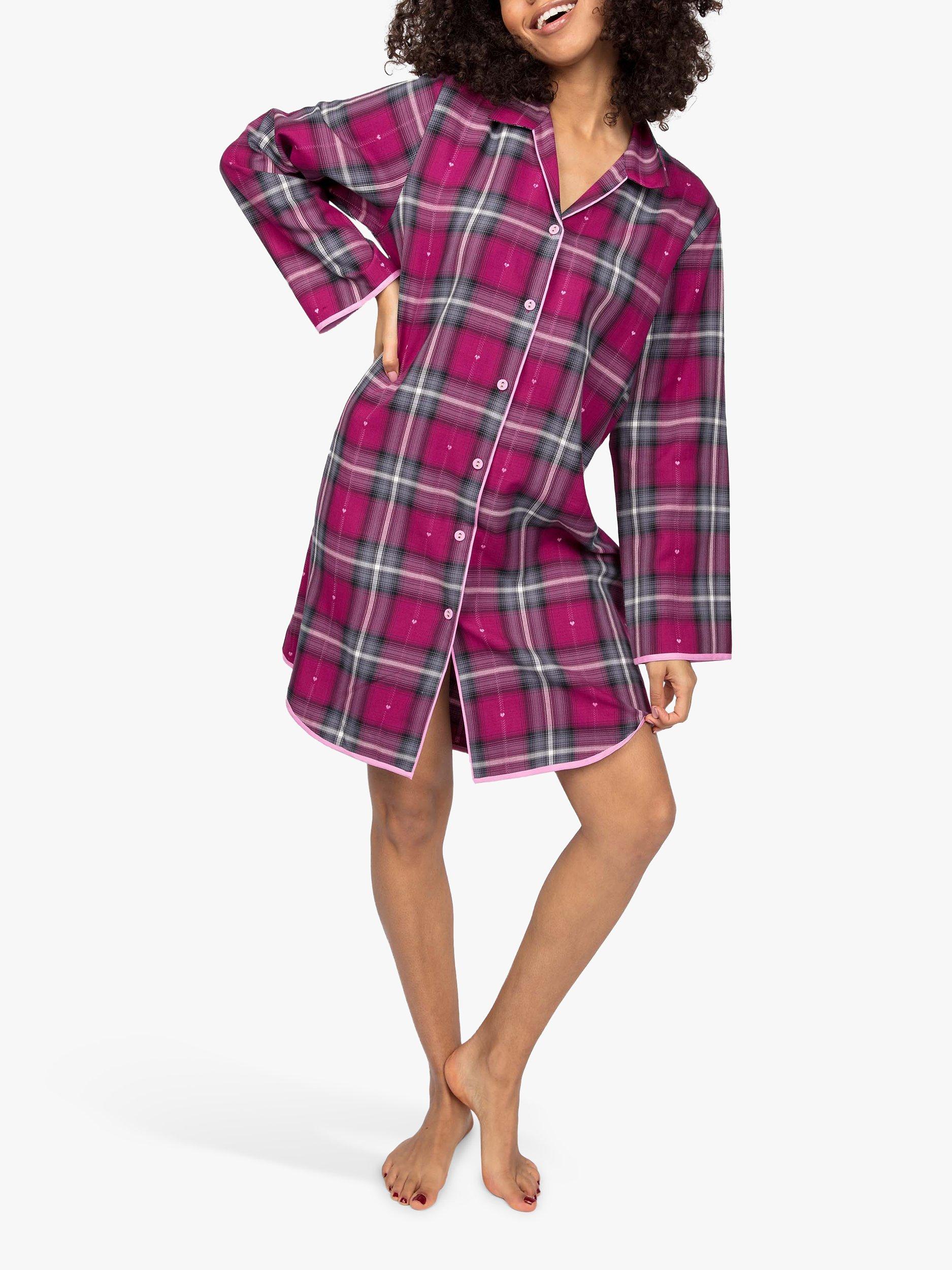 Product image 1 of 4, which shows Cyberjammies Dobby Heart Check Print Nightshirt, Pink Mix, 8