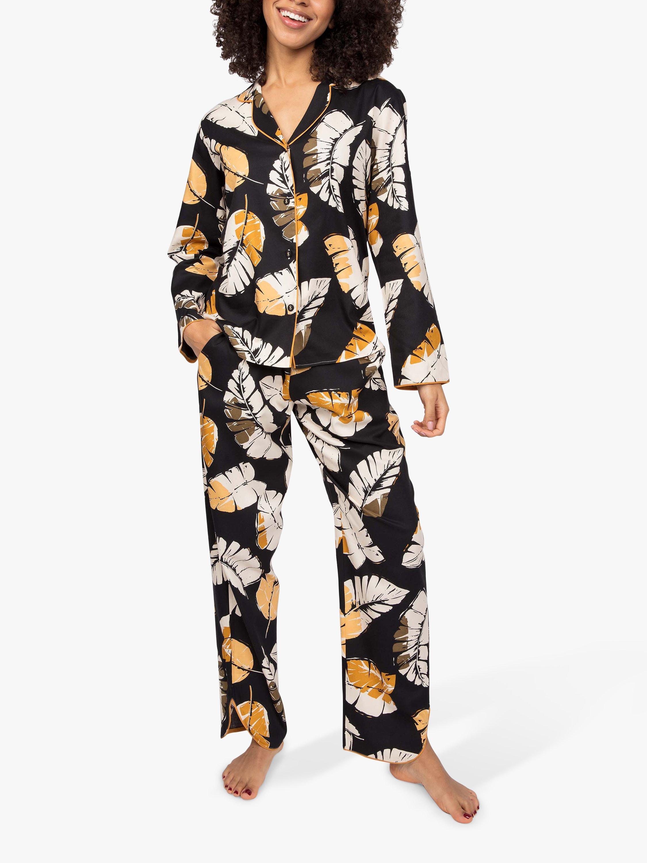 Product image 1 of 5, which shows Cyberjammies Annie Leaf Print Pyjama Set, Black Mix, 8