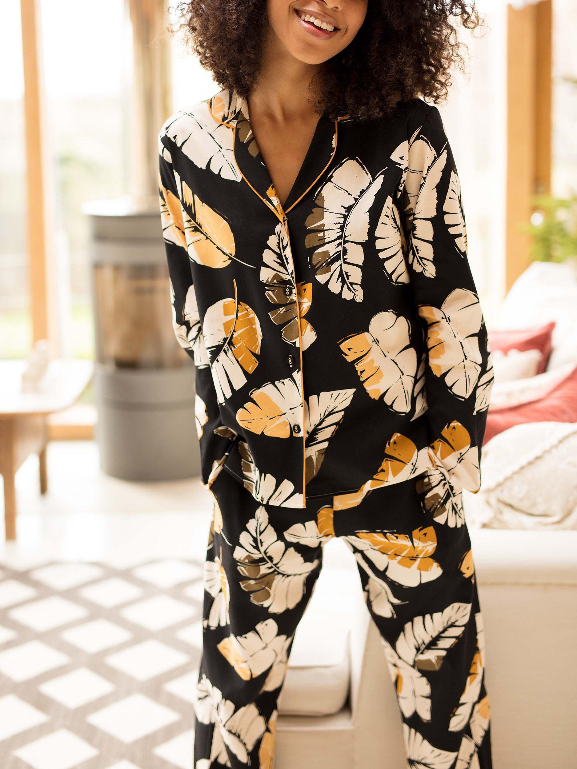 Product image 5 of 5, which shows Cyberjammies Annie Leaf Print Pyjama Set, Black Mix, 8